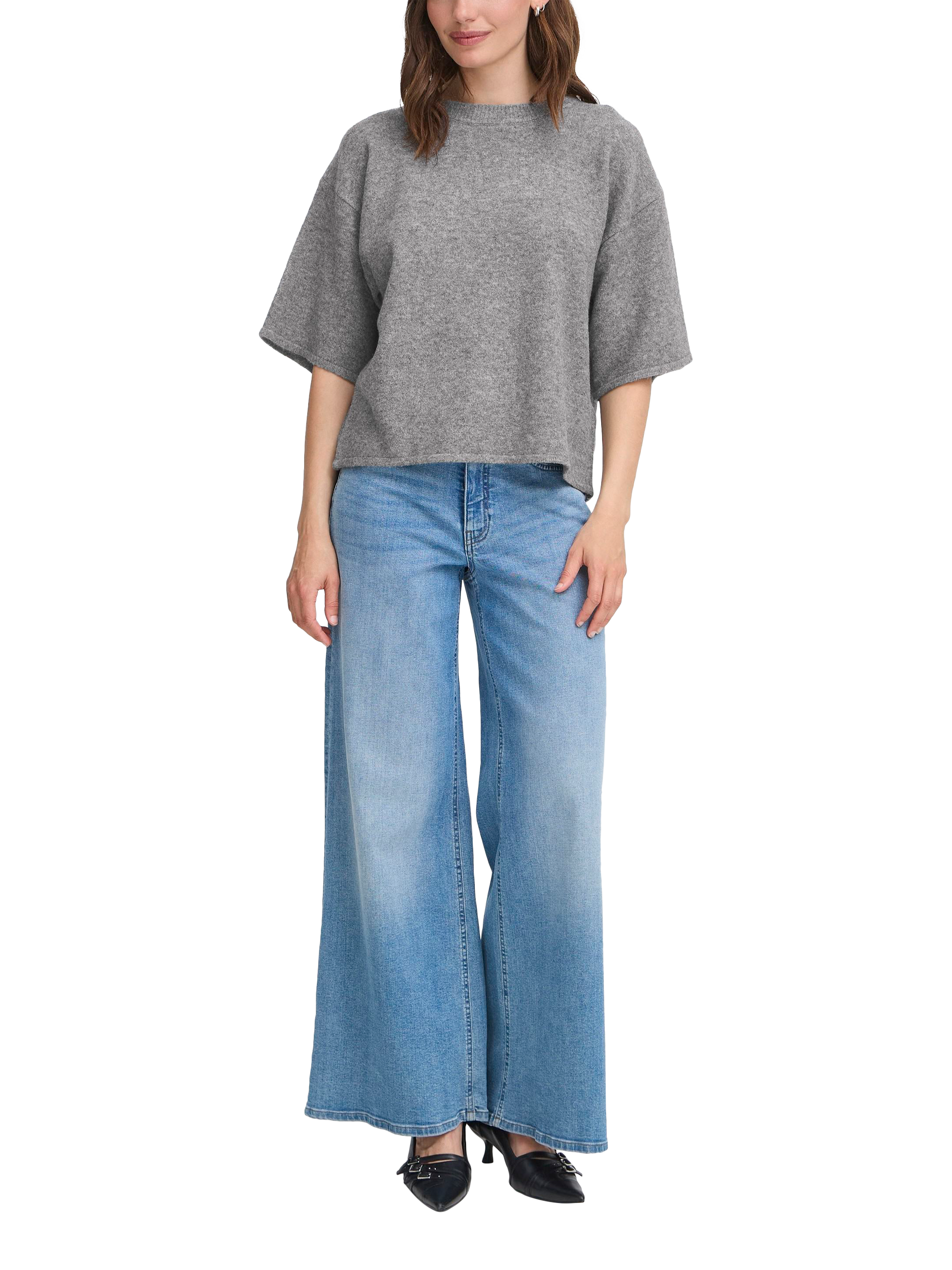 Product image 3 of 7, which shows ICHI Dasila Elbow Sleeve Jumper, Dark Grey Melange, XS