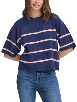 ICHI Dasila Stripe Elbow Sleeve Jumper, Patriot Blue/Zephyr