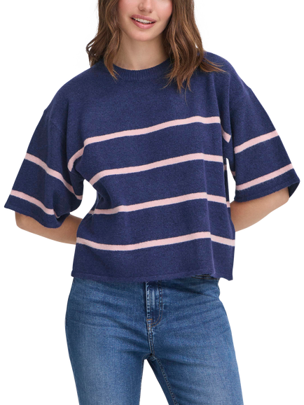 ICHI Dasila Stripe Elbow Sleeve Jumper, Patriot Blue/Zephyr