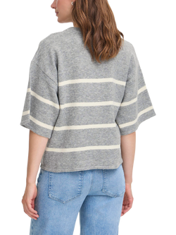 ICHI Dasila Stripe Elbow Sleeve Jumper - view 2, Grey Melange/Almond Milk