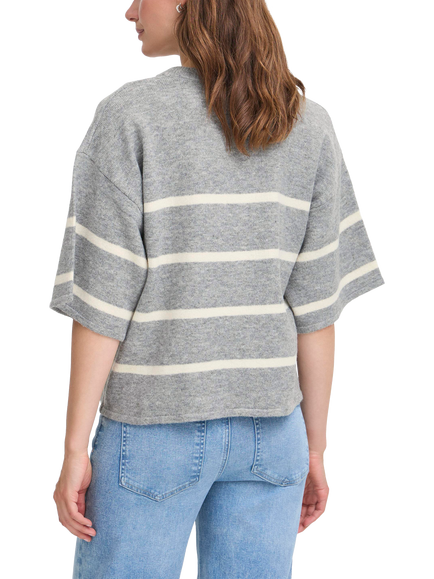 ICHI Dasila Stripe Elbow Sleeve Jumper - view 2, Grey Melange/Almond Milk