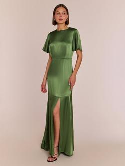 Rewritten Sienna Satin Maxi Dress, Olive Green - view 2, Olive Green