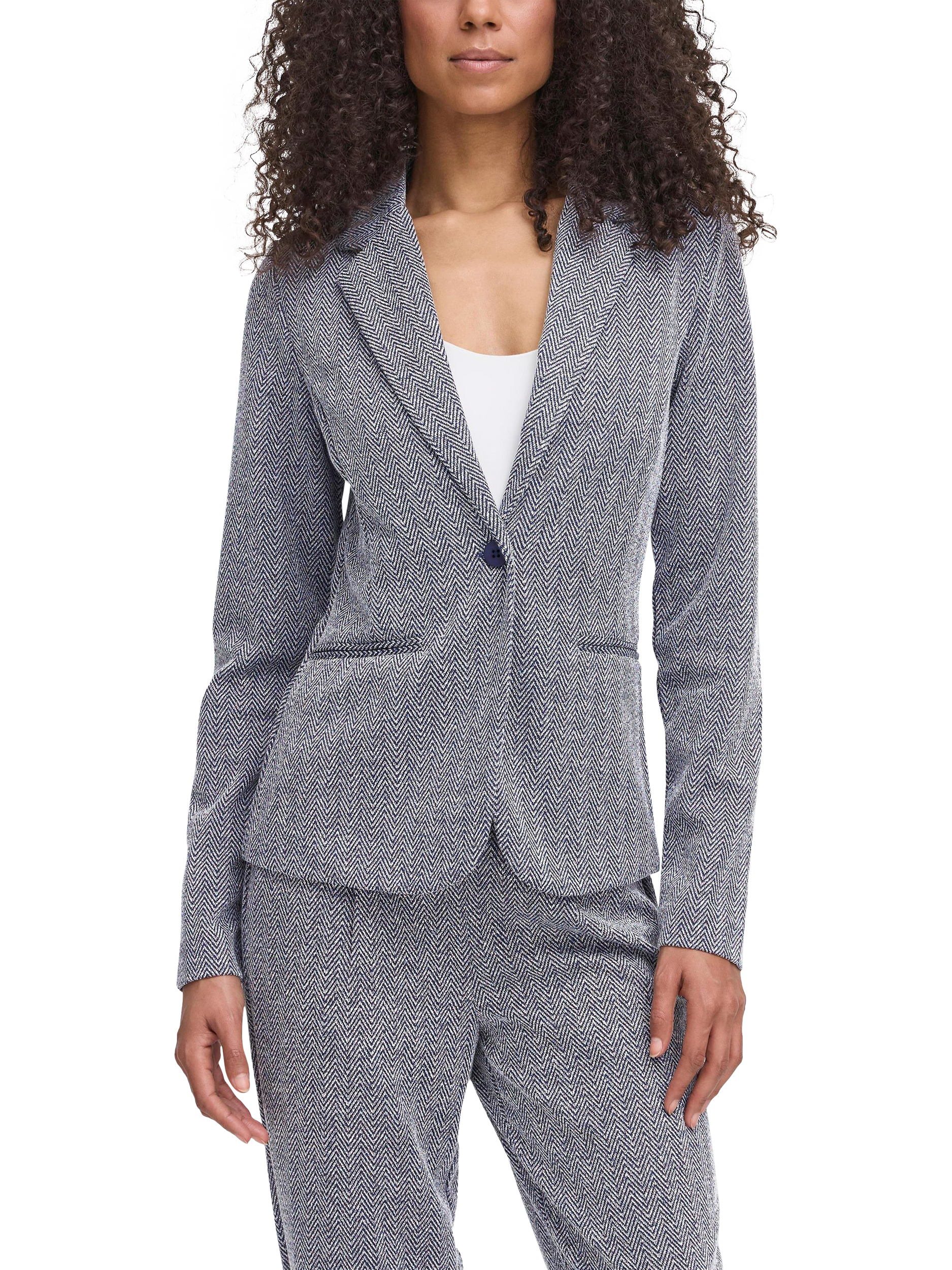 Product image 1 of 7, which shows ICHI Kate Herringbone Jacquard Fitted Blazer, Patriot Blue, XS