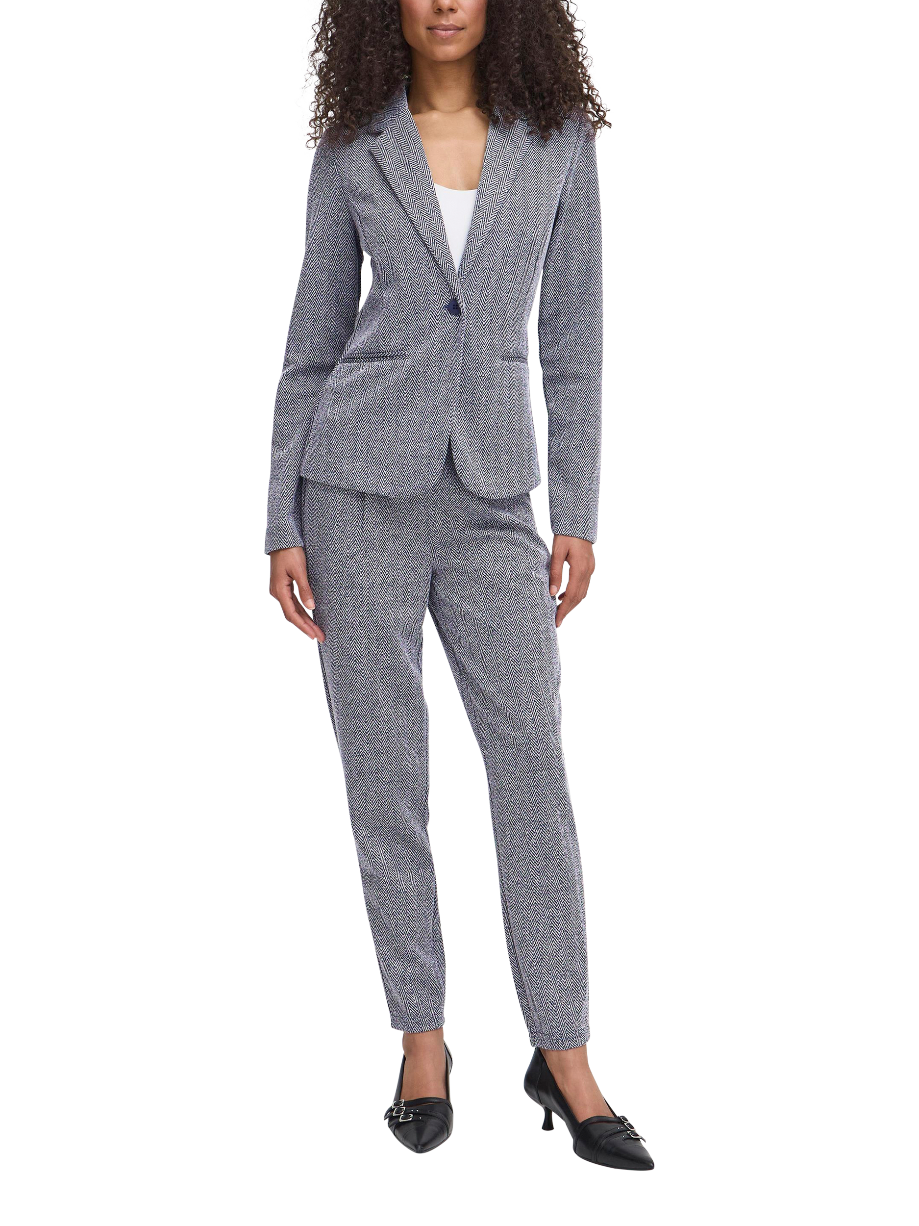 Product image 3 of 7, which shows ICHI Kate Herringbone Jacquard Fitted Blazer, Patriot Blue, XS