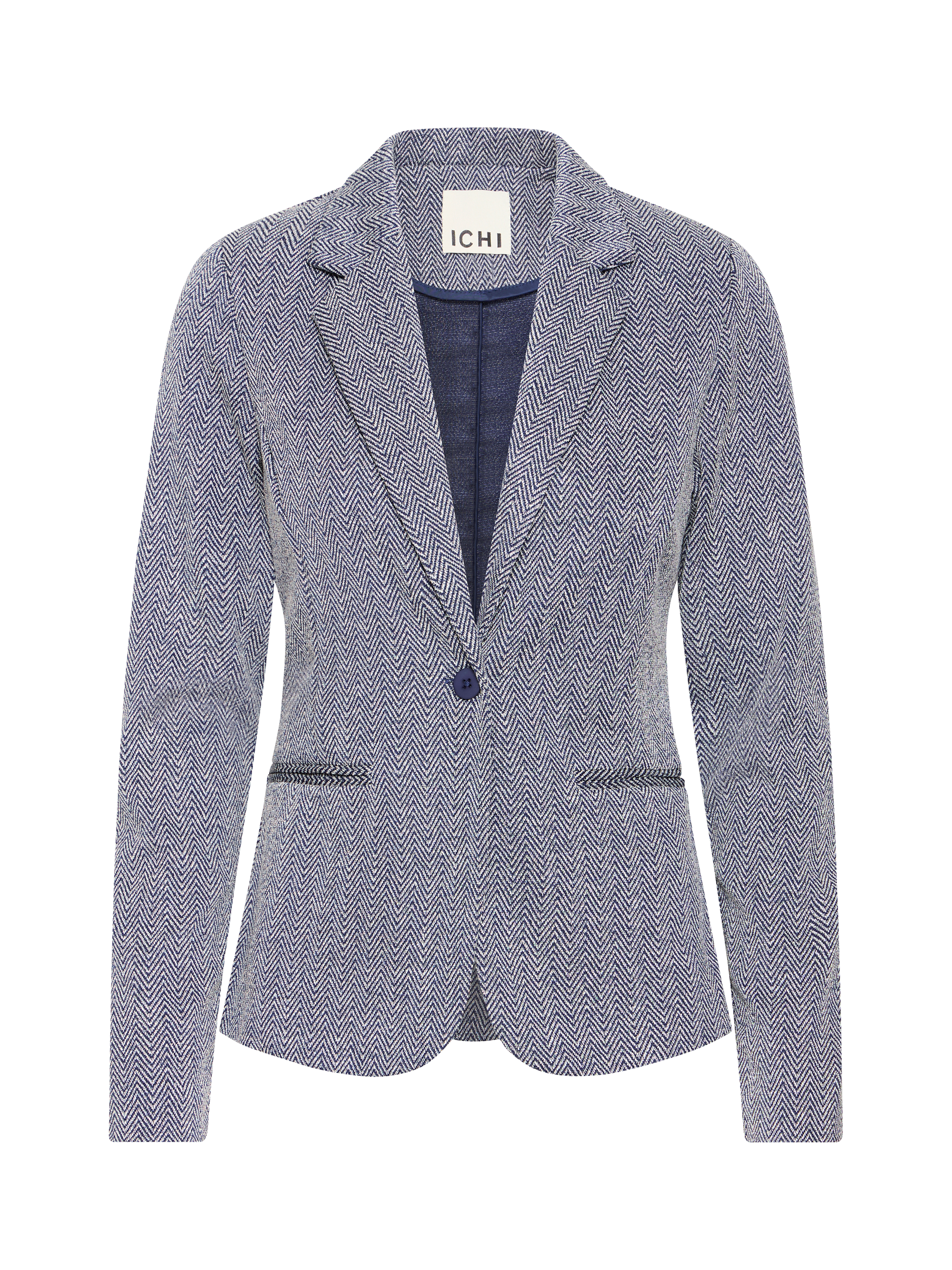 Product image 5 of 7, which shows ICHI Kate Herringbone Jacquard Fitted Blazer, Patriot Blue, XS