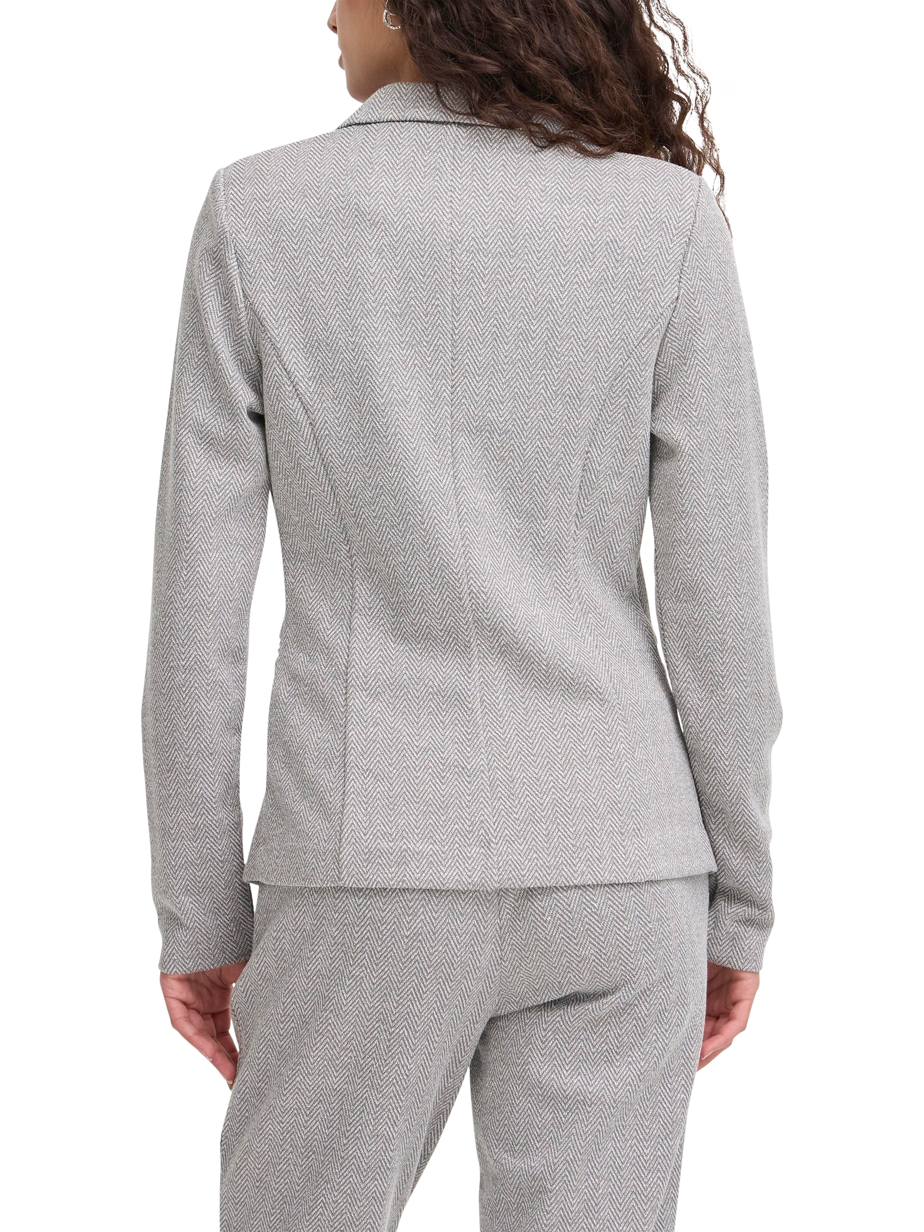 Product image 2 of 7, which shows ICHI Kate Herringbone Jacquard Fitted Blazer, Sharkskin, XS
