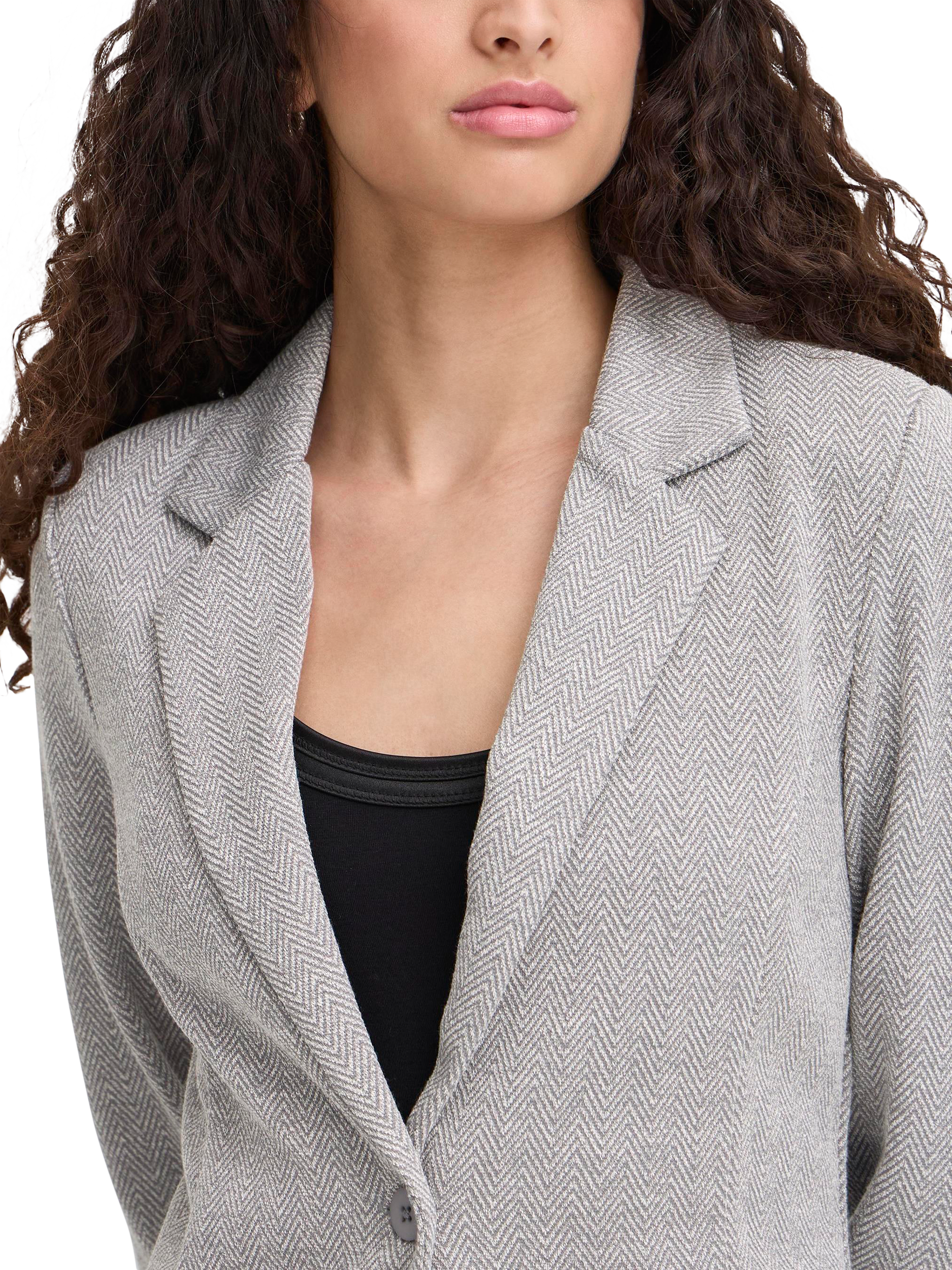 Product image 4 of 7, which shows ICHI Kate Herringbone Jacquard Fitted Blazer, Sharkskin, XS