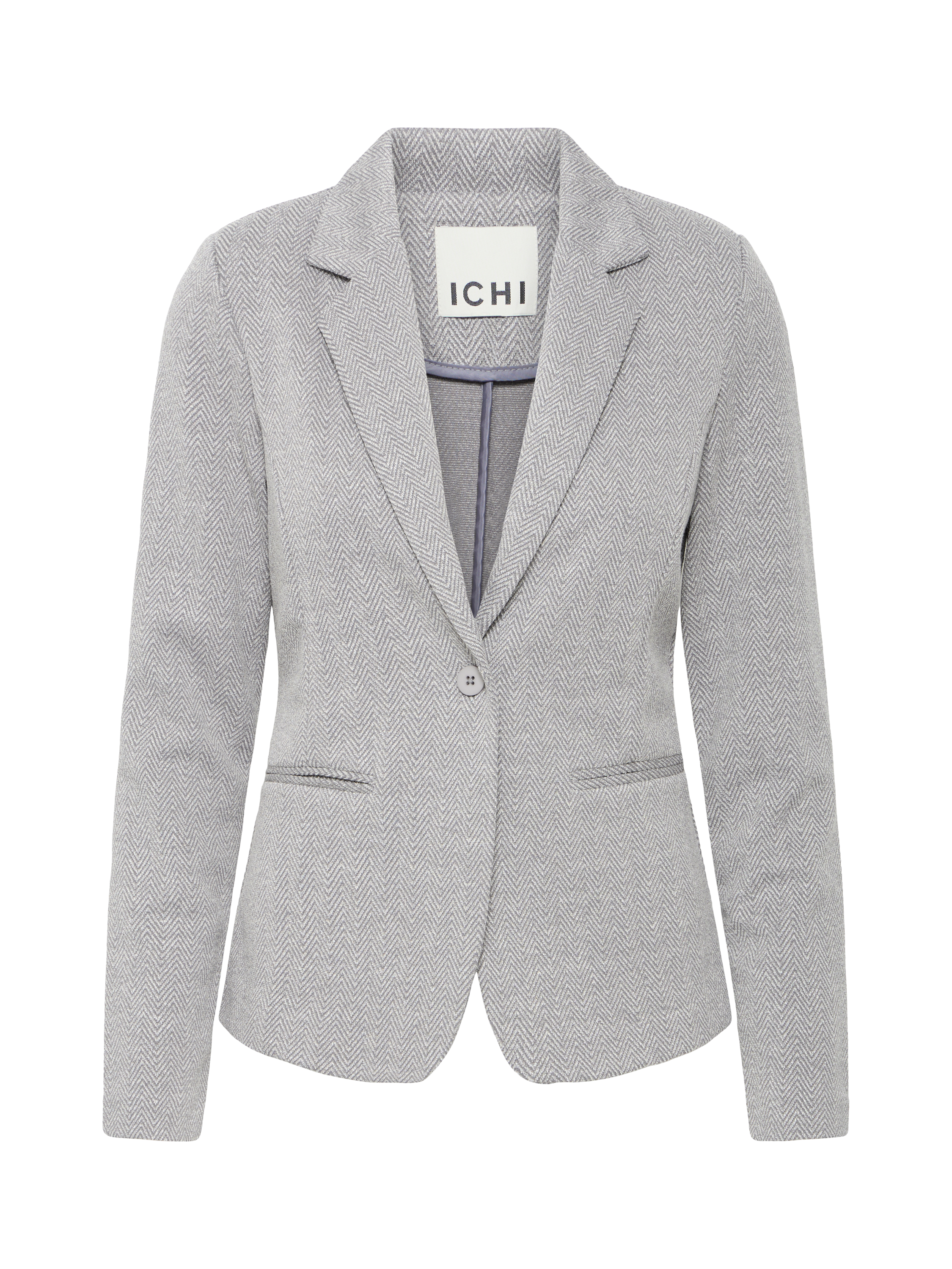 Product image 5 of 7, which shows ICHI Kate Herringbone Jacquard Fitted Blazer, Sharkskin, XS