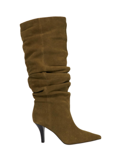 Dune London Santi Stiletto Heel Knee Length Suede Boots, Khaki, Khaki