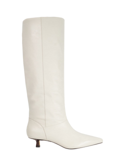 Dune London Sloan Kitten Heel Knee Length Leather Boots, Ecru