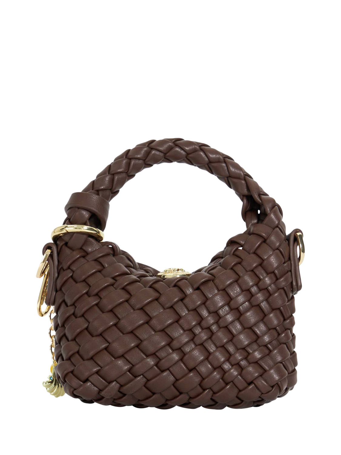 Product image 3 of 5, which shows Dune London Deliberate Woven Extra Small Bag, Dark Brown, One Size