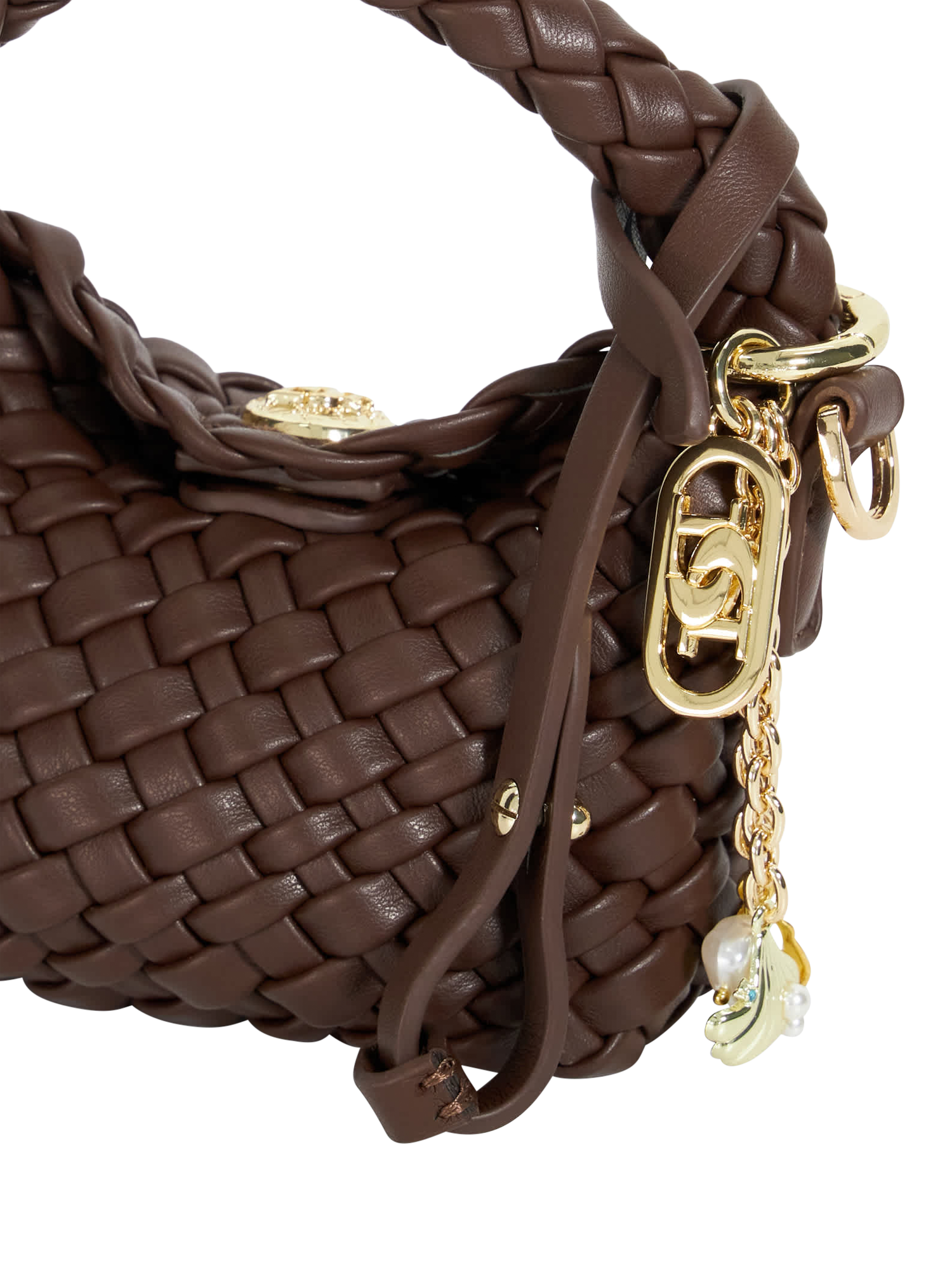 Product image 5 of 5, which shows Dune London Deliberate Woven Extra Small Bag, Dark Brown, One Size