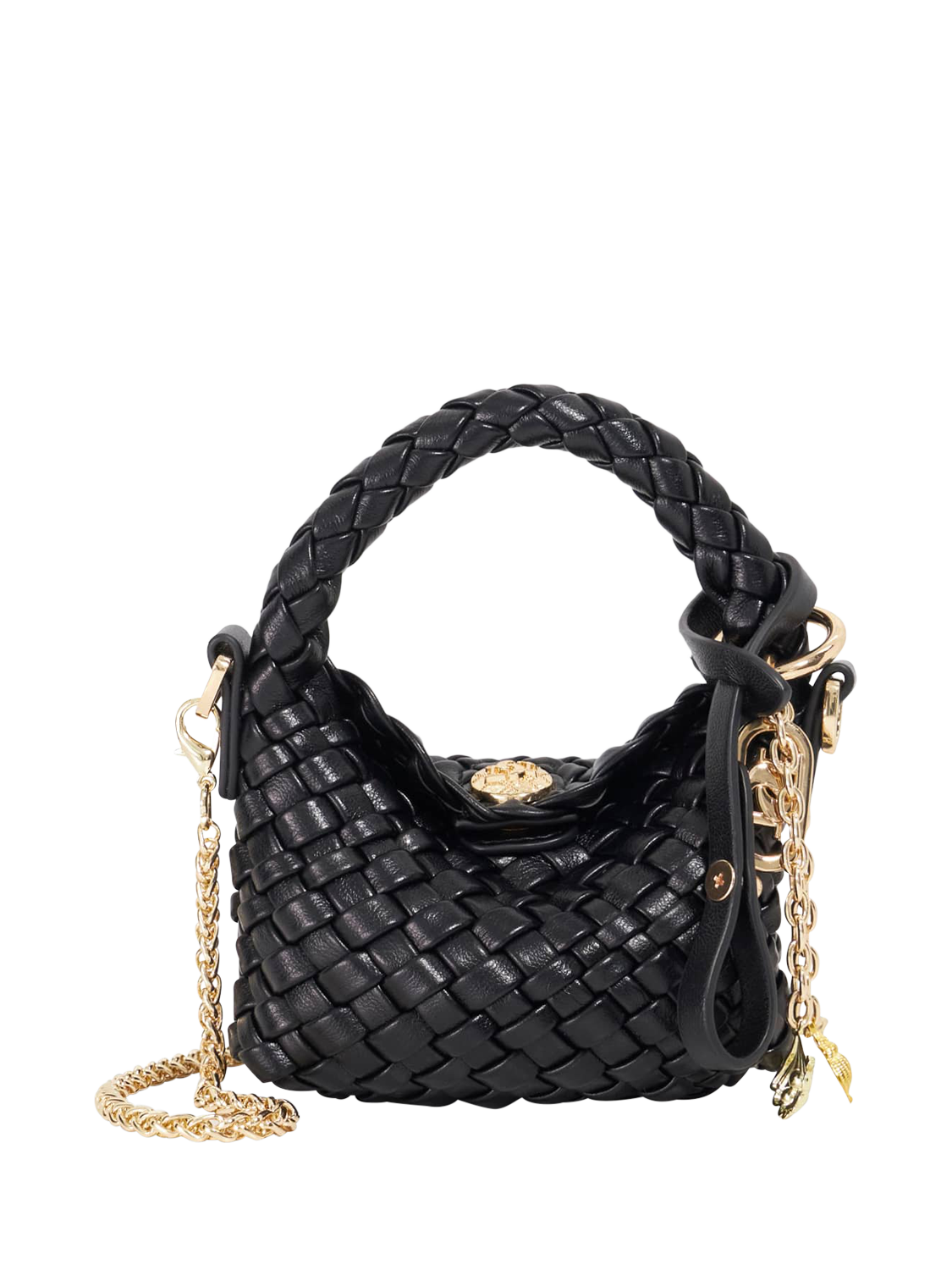 Product image 1 of 4, which shows Dune London Deliberate Woven Extra Small Bag, Black, One Size