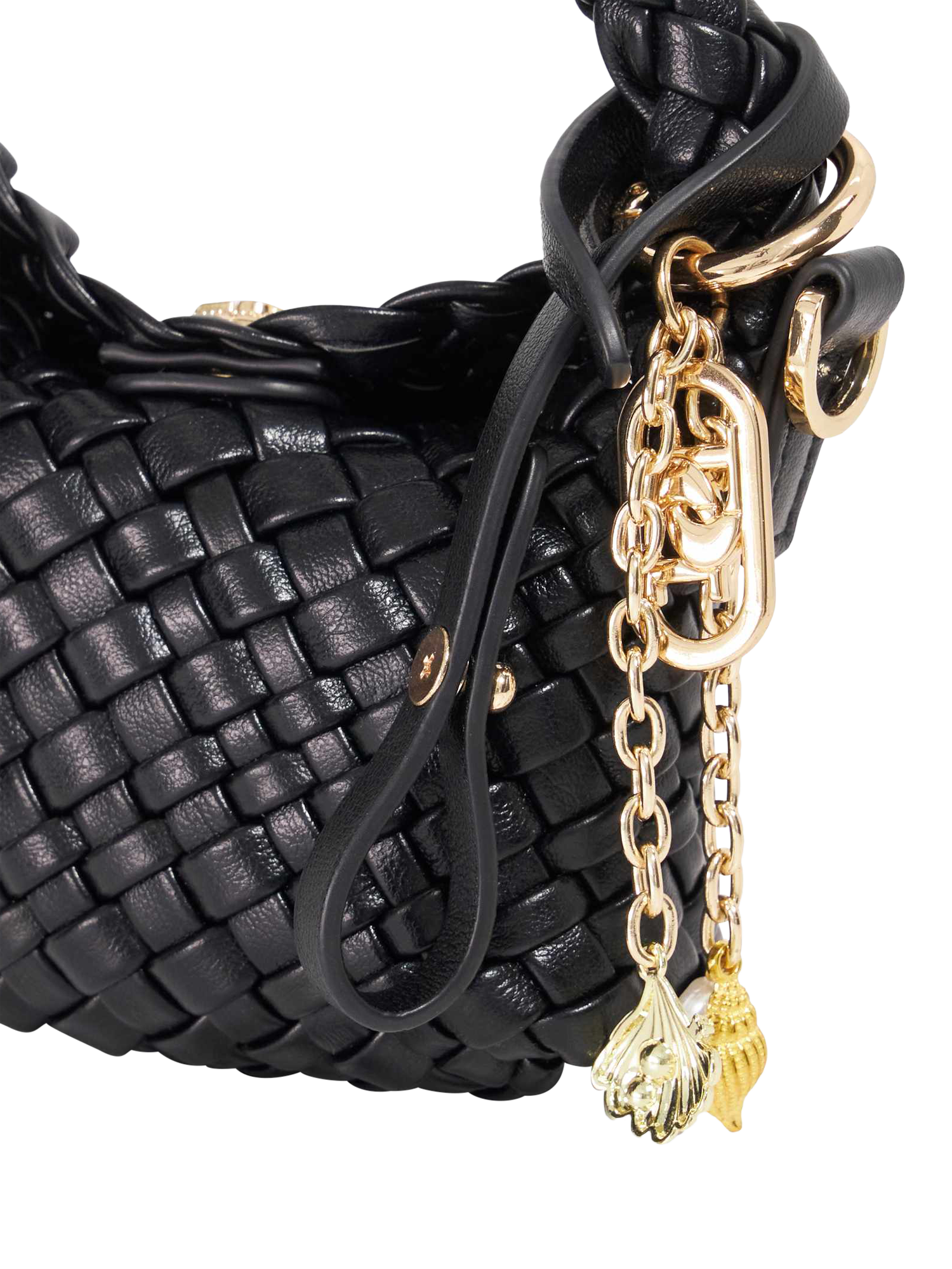 Product image 4 of 4, which shows Dune London Deliberate Woven Extra Small Bag, Black, One Size