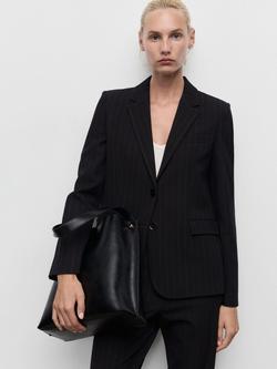 Mango Bergen Single Breasted Stripe Blazer, Navy