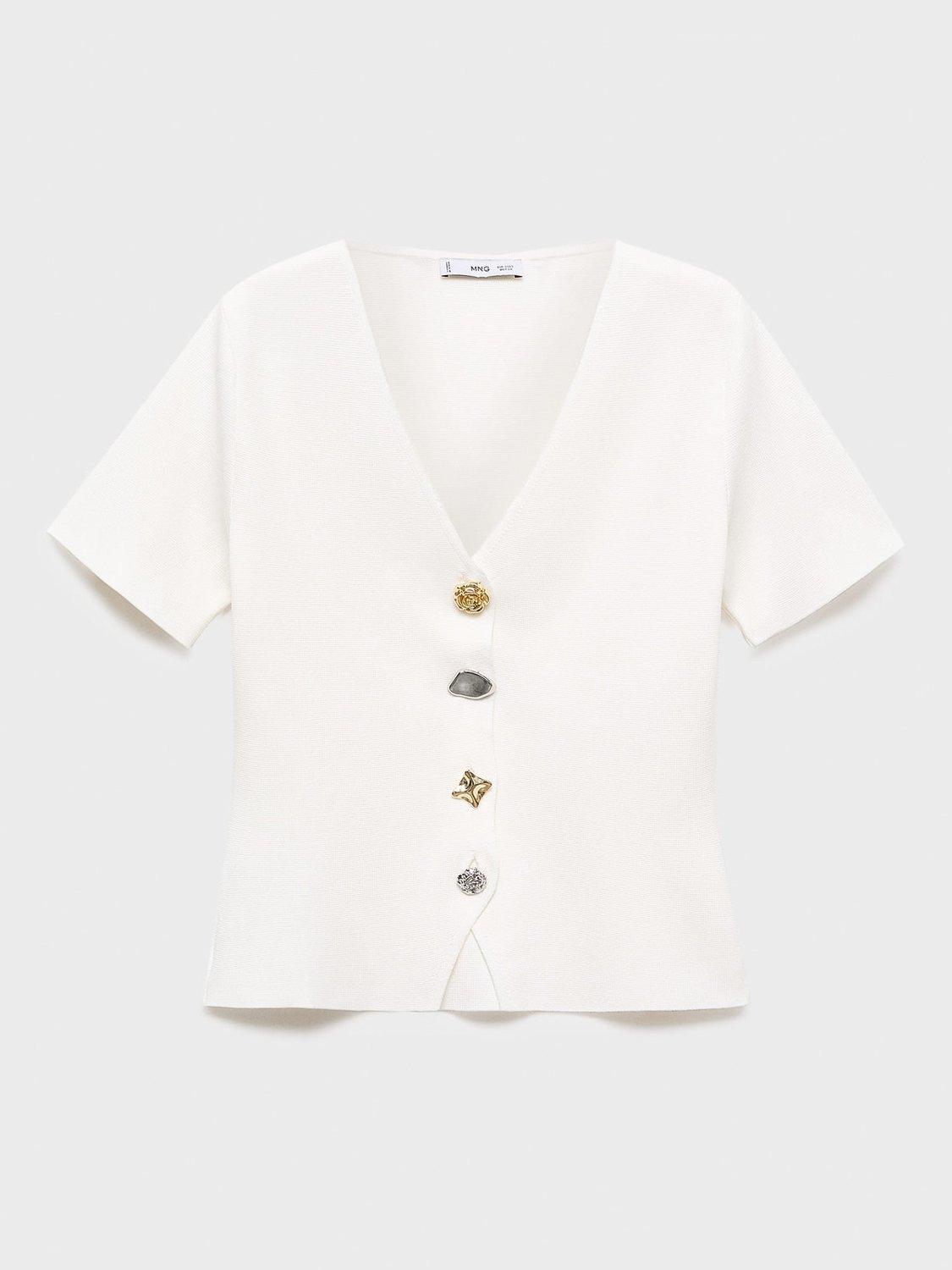 Product image 3 of 7, which shows Mango Dali Decorative Button Cardigan, White, XS