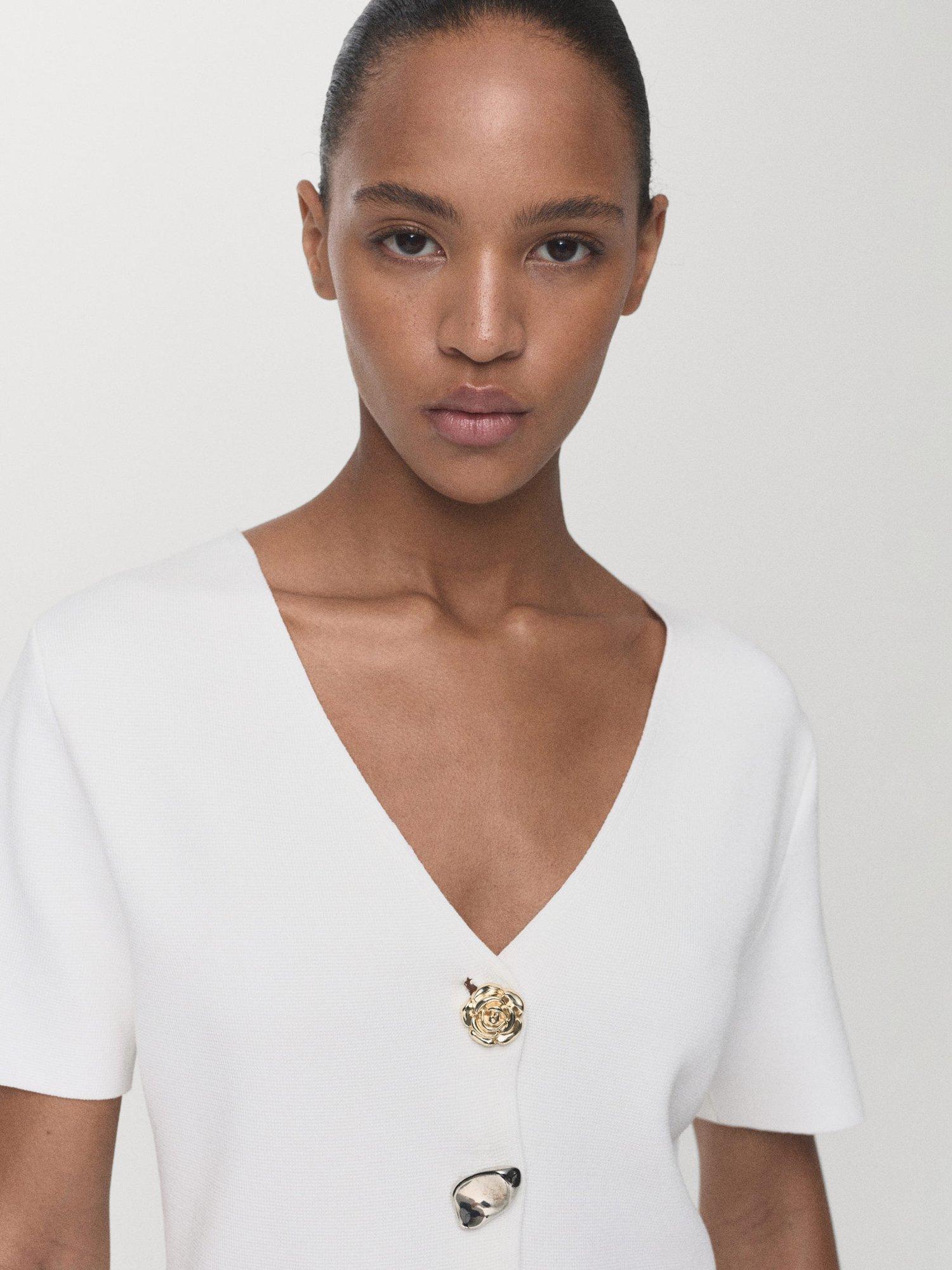 Product image 6 of 7, which shows Mango Dali Decorative Button Cardigan, White, XS