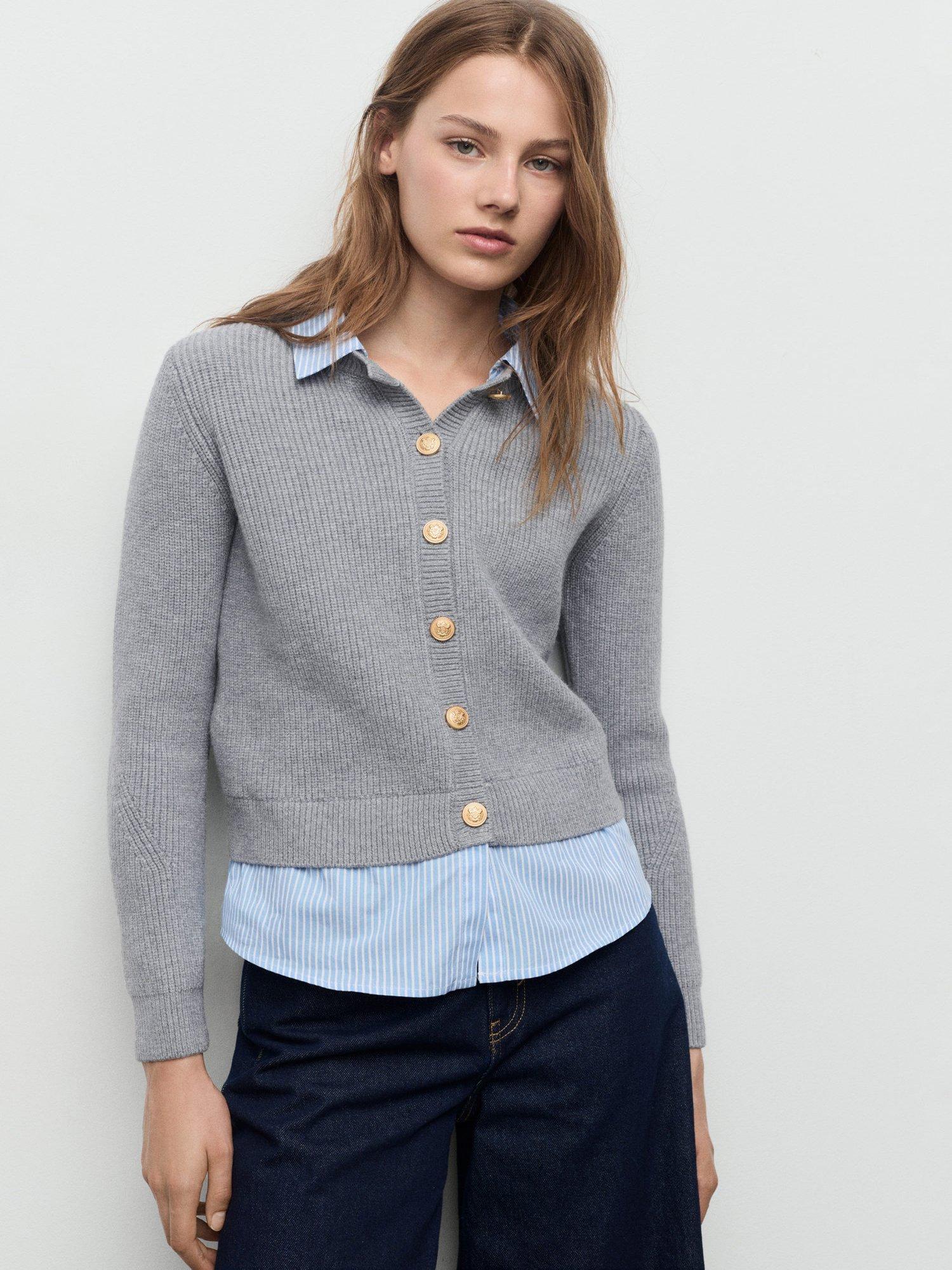 Product image 1 of 8, which shows Mango Giovanni Shirt Trim Cardigan, Grey, XL