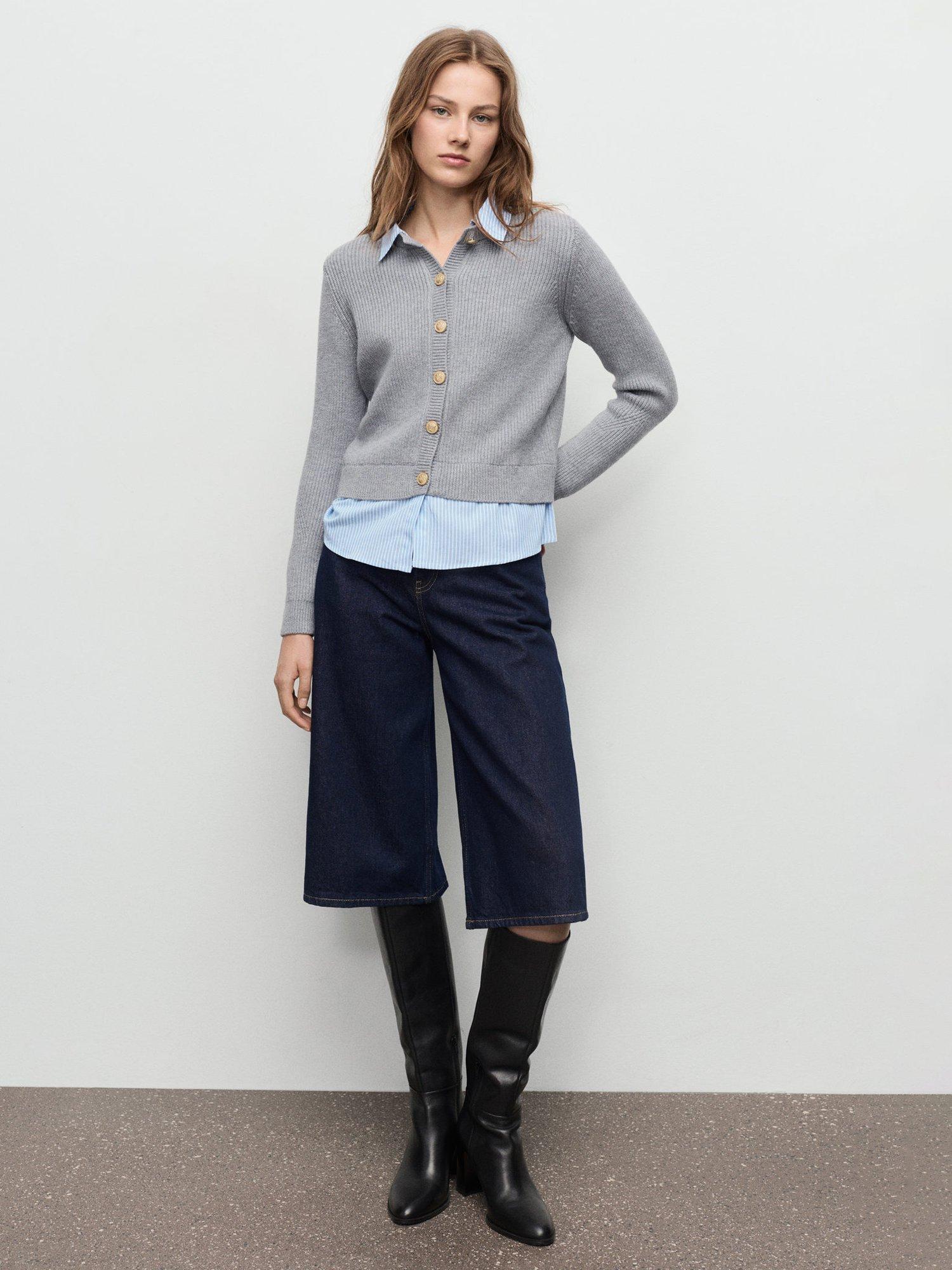 Product image 2 of 8, which shows Mango Giovanni Shirt Trim Cardigan, Grey, XL