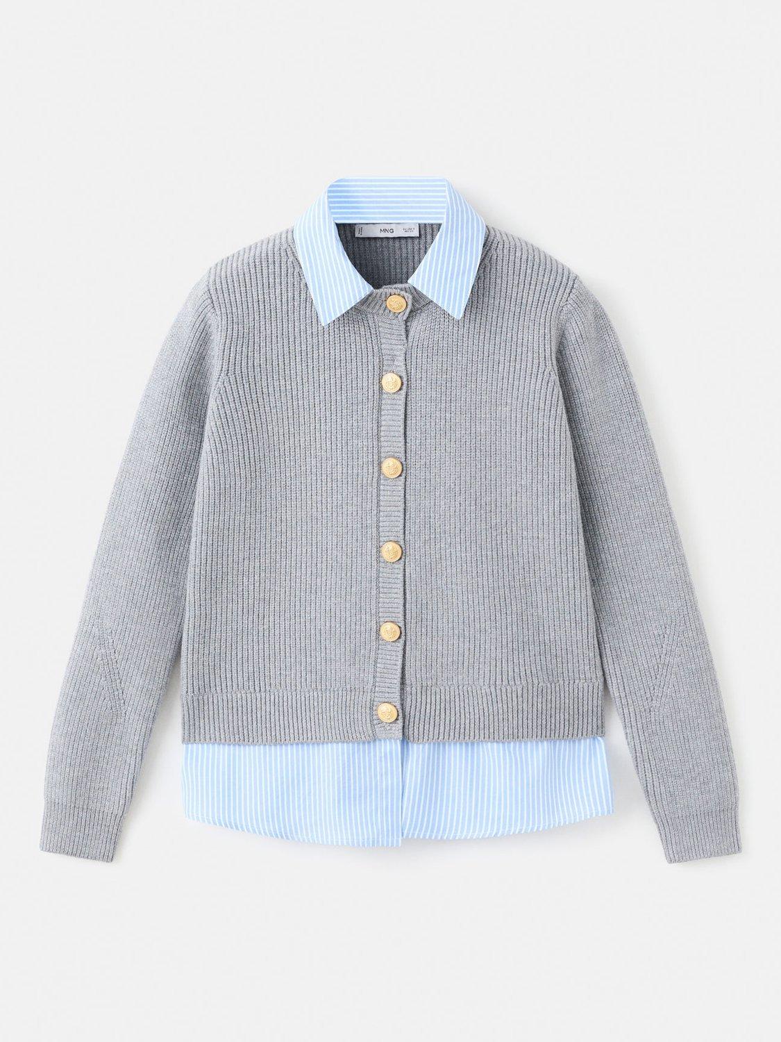 Product image 3 of 8, which shows Mango Giovanni Shirt Trim Cardigan, Grey, XL