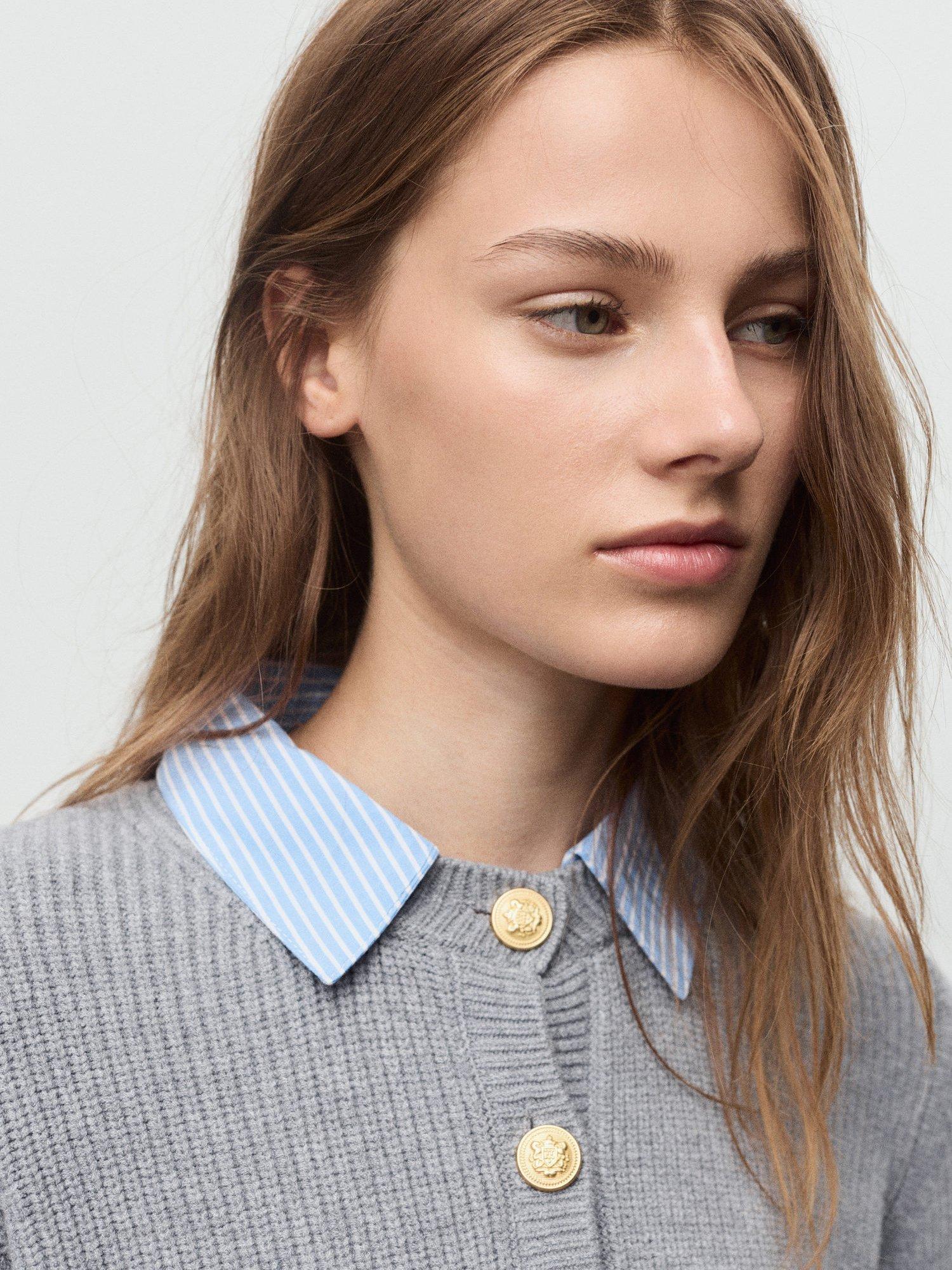 Product image 6 of 8, which shows Mango Giovanni Shirt Trim Cardigan, Grey, XL