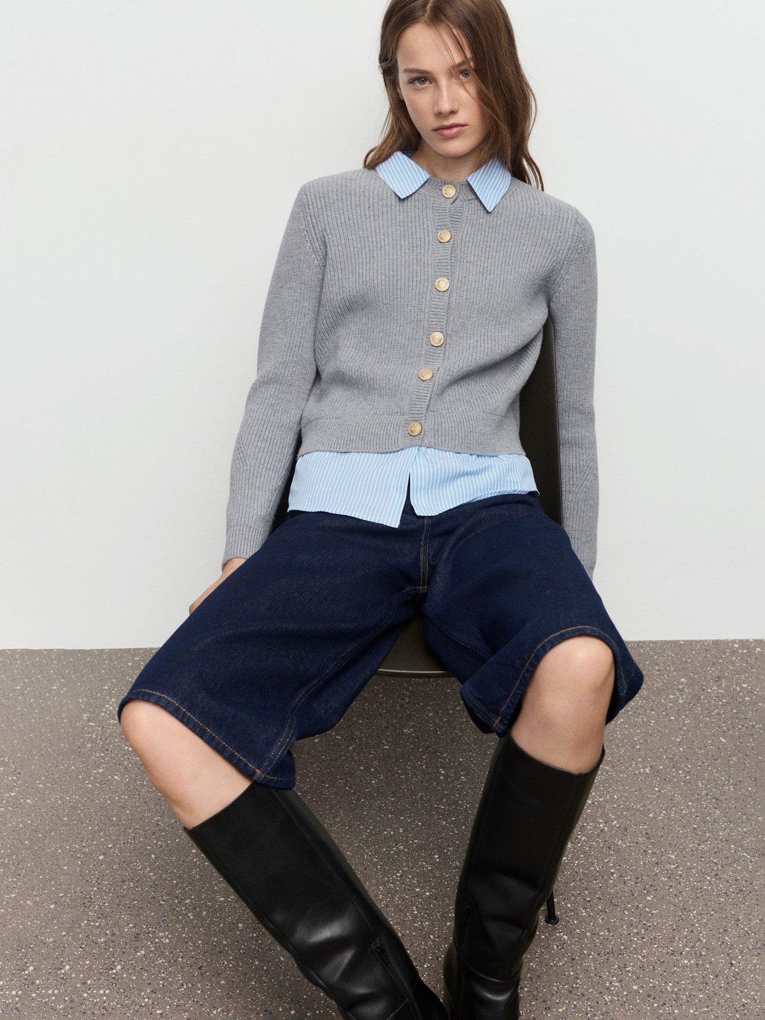 Product image 7 of 8, which shows Mango Giovanni Shirt Trim Cardigan, Grey, XL