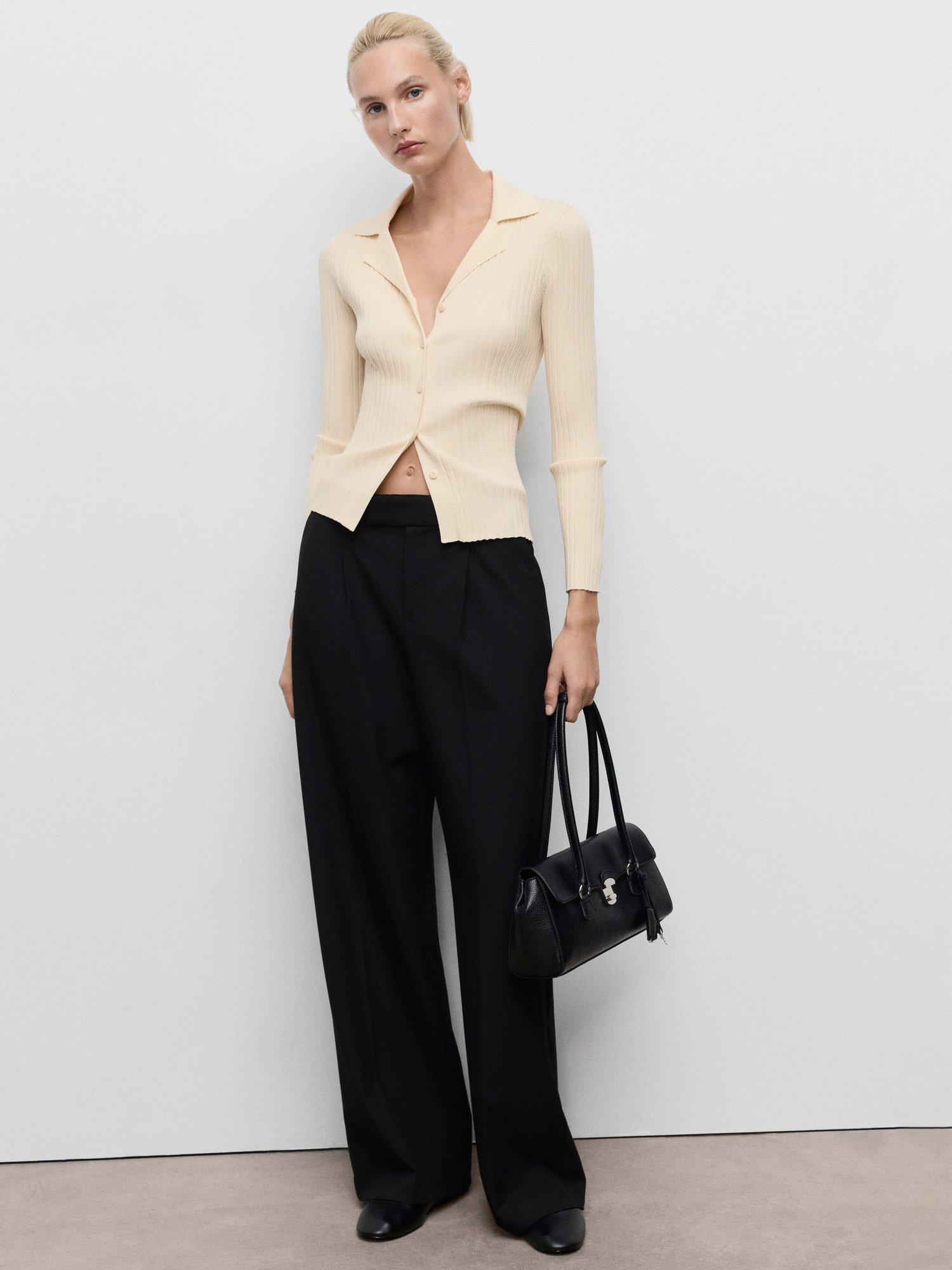 Product image 2 of 9, which shows Mango Latte Ribbed Fine Knit Cardigan, Natural White, XXS