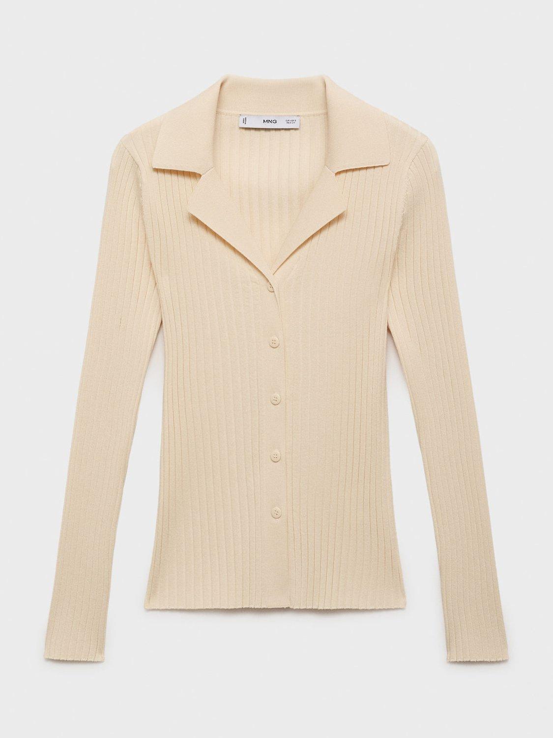 Product image 3 of 9, which shows Mango Latte Ribbed Fine Knit Cardigan, Natural White, XXS