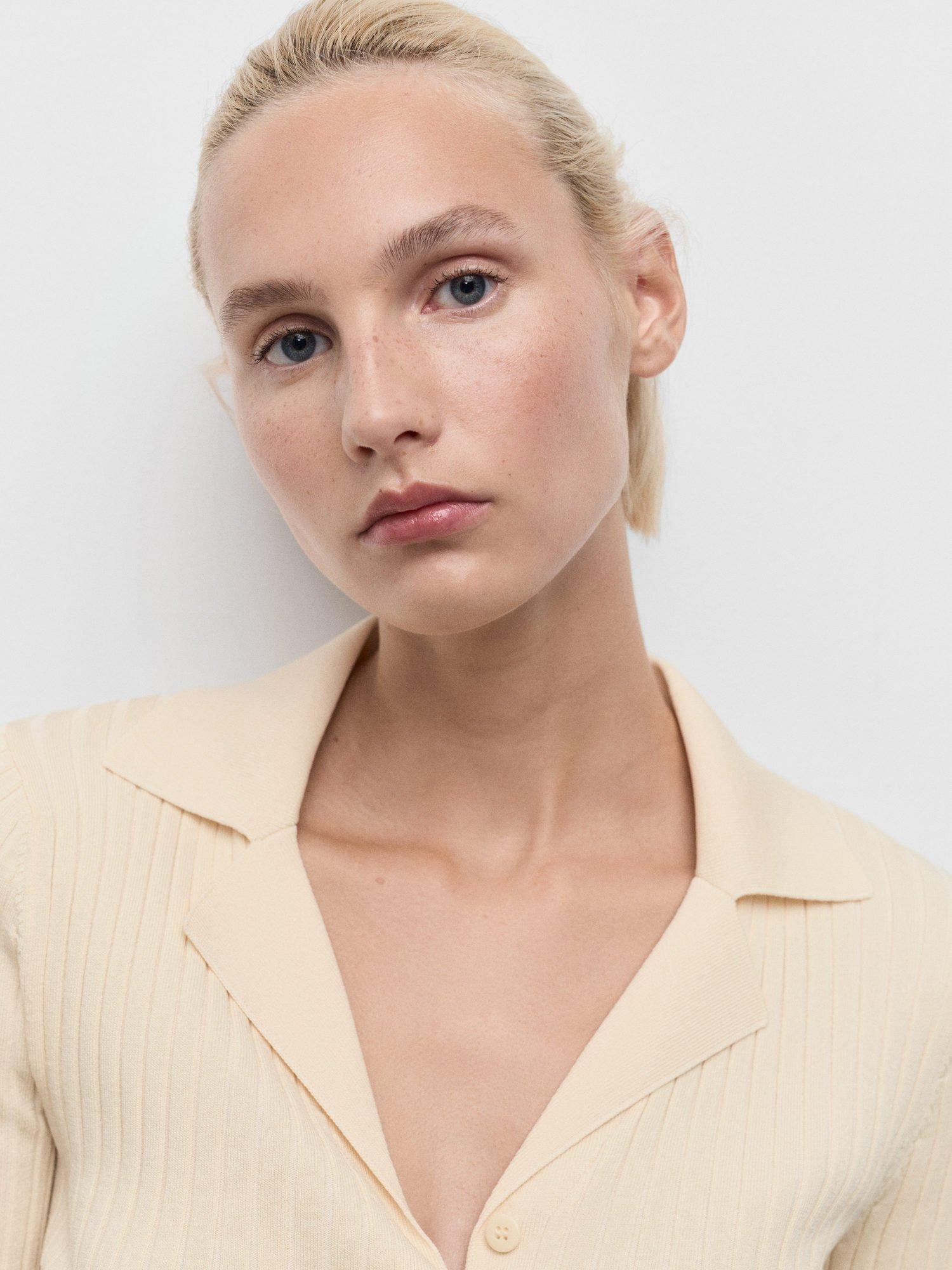 Product image 6 of 9, which shows Mango Latte Ribbed Fine Knit Cardigan, Natural White, XXS