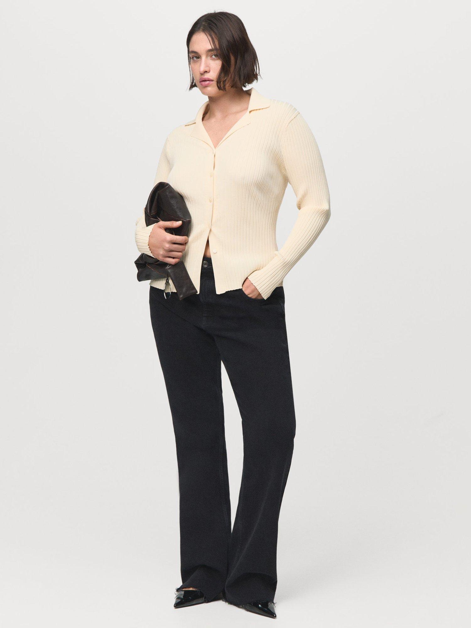 Product image 8 of 9, which shows Mango Latte Ribbed Fine Knit Cardigan, Natural White, XXS