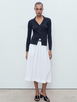 Mango Latte Collared Ribbed Cardigan, Navy, Navy