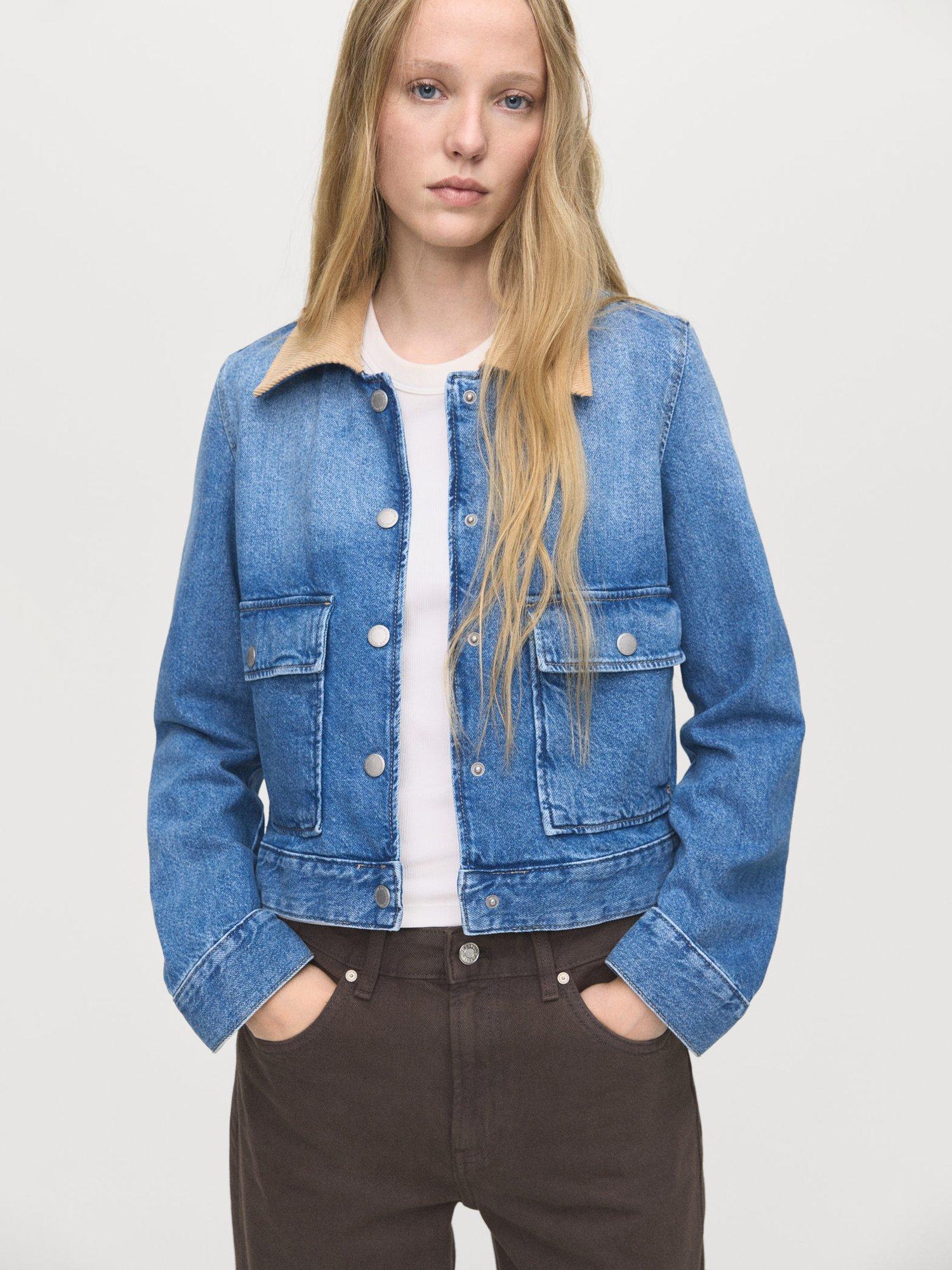 Product image 1 of 7, which shows Mango Adara Denim Barn Jacket, Mid Blue, L