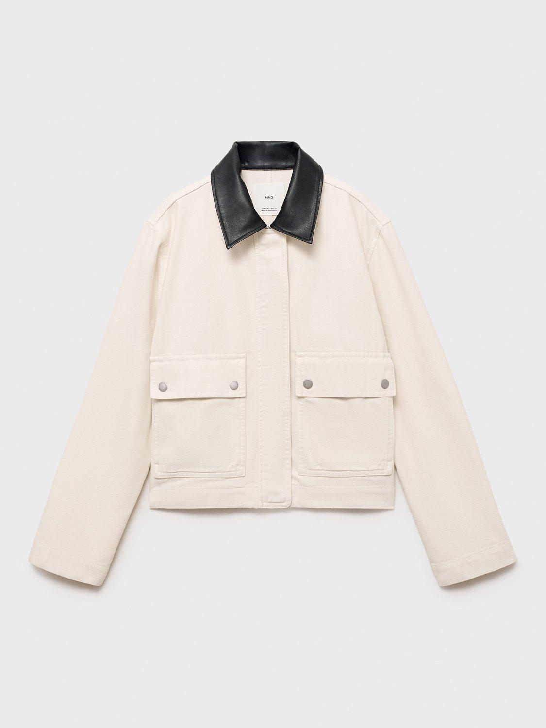 Product image 1 of 3, which shows Mango Amelia Faux Leather Collar Jacket, Natural White, S