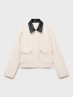 Mango Amelia Faux Leather Collar Jacket, Natural White, Natural White