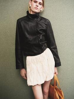 Mango Comme Pure Leather Jacket, Brown, Brown