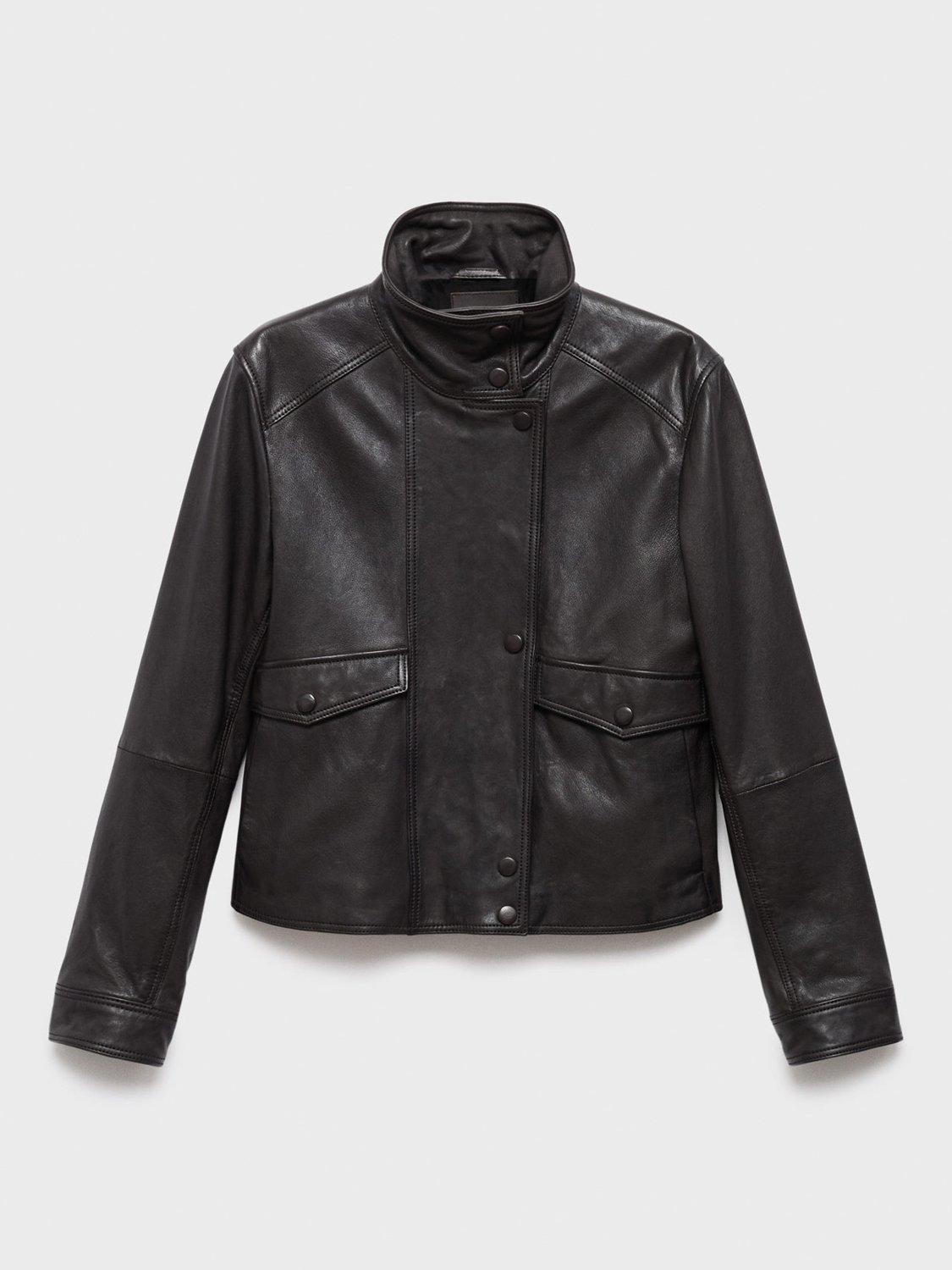 Product image 3 of 8, which shows Mango Comme Pure Leather Jacket, Brown, XXS