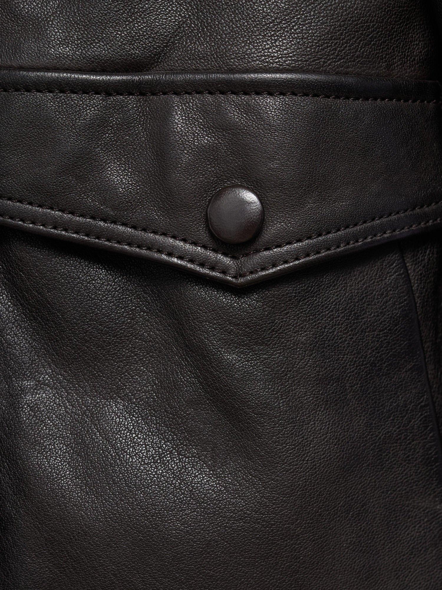 Product image 5 of 8, which shows Mango Comme Pure Leather Jacket, Brown, XXS