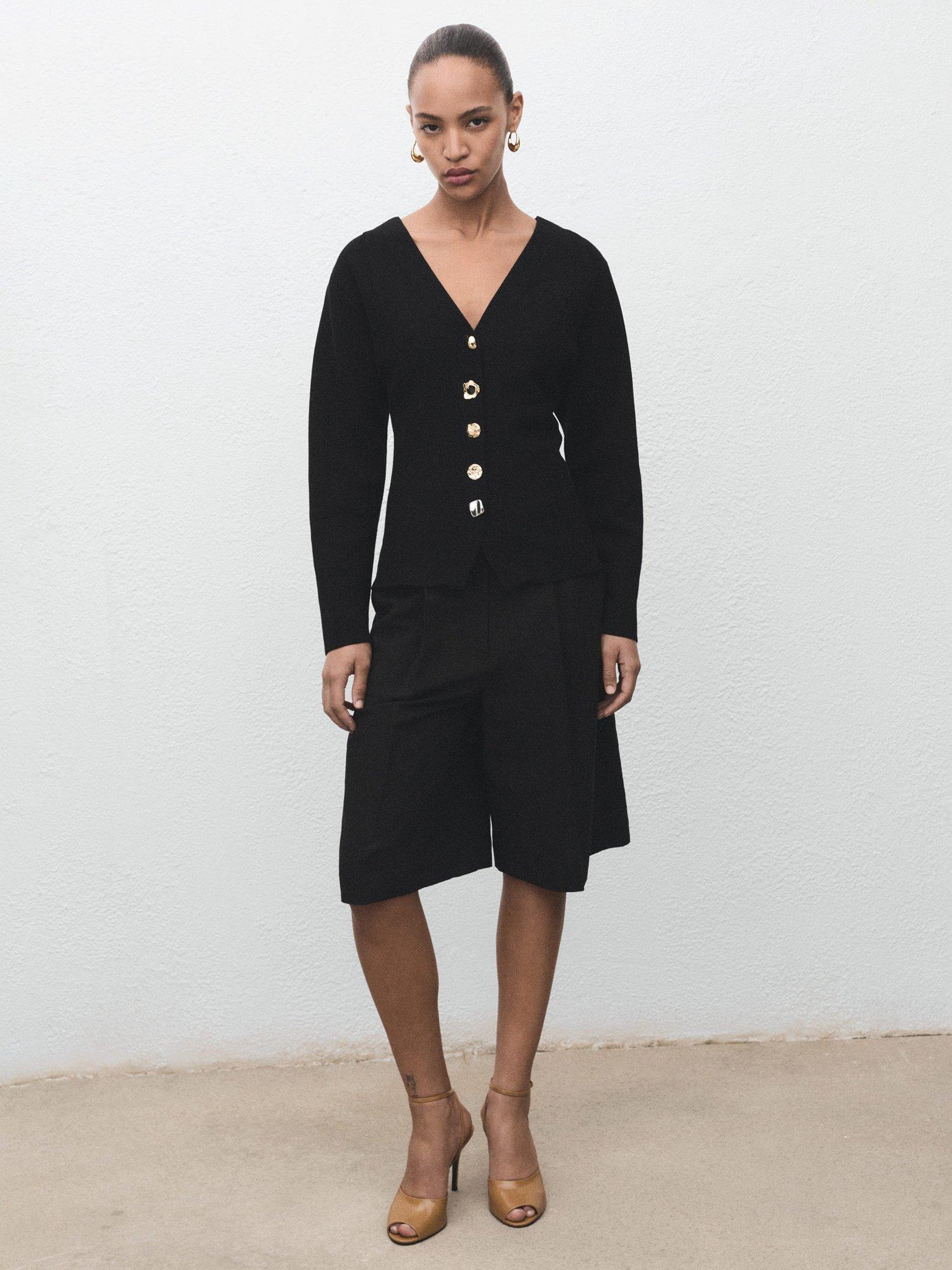 Product image 1 of 7, which shows Mango Dali Button Detail Jacket, Black, S