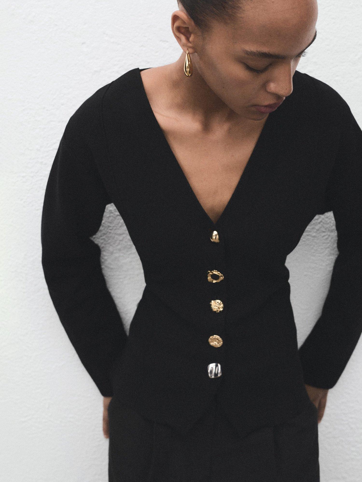 Product image 2 of 7, which shows Mango Dali Button Detail Jacket, Black, S