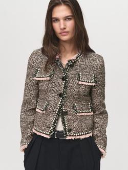 Mango Pinky Tweed Jacket, Black, Black