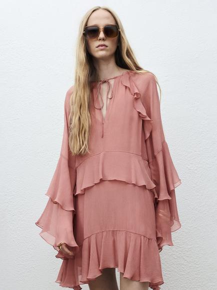 Mango Bowie Ruffle Mini Dress, Pink, Pink