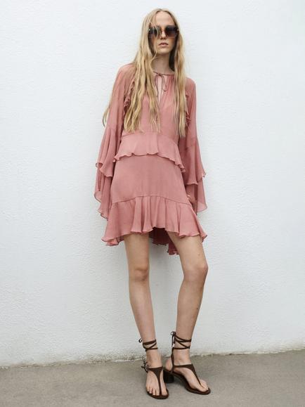 Mango Bowie Ruffle Mini Dress, Pink - view 2, Pink