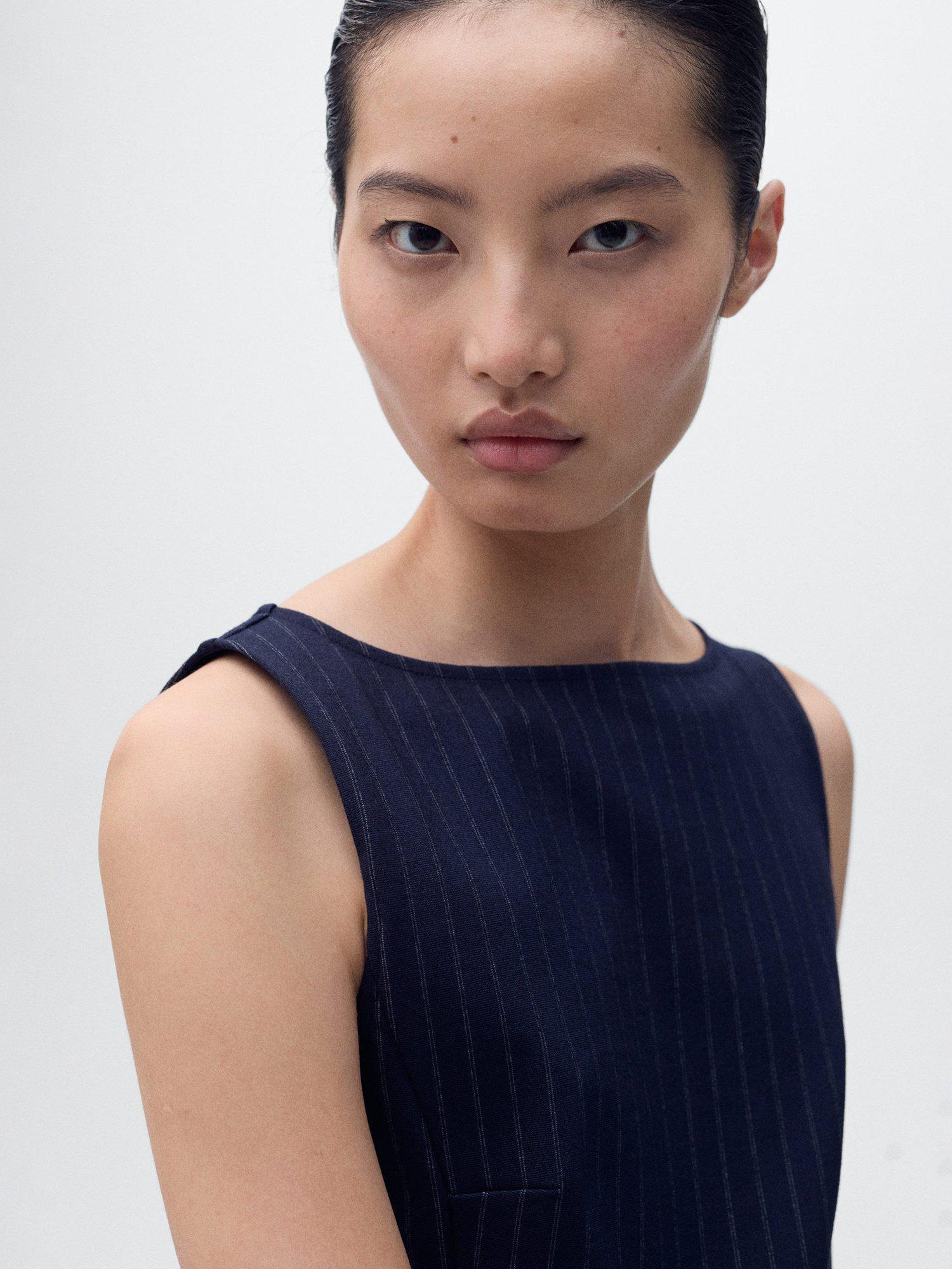 Product image 6 of 7, which shows Mango Brad Pinstripe Mini Dress, Navy, 10