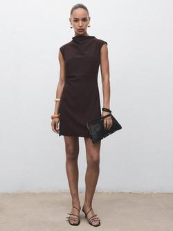 Mango Carlota Drape Mini Dress, Dark Brown - view 2, Dark Brown