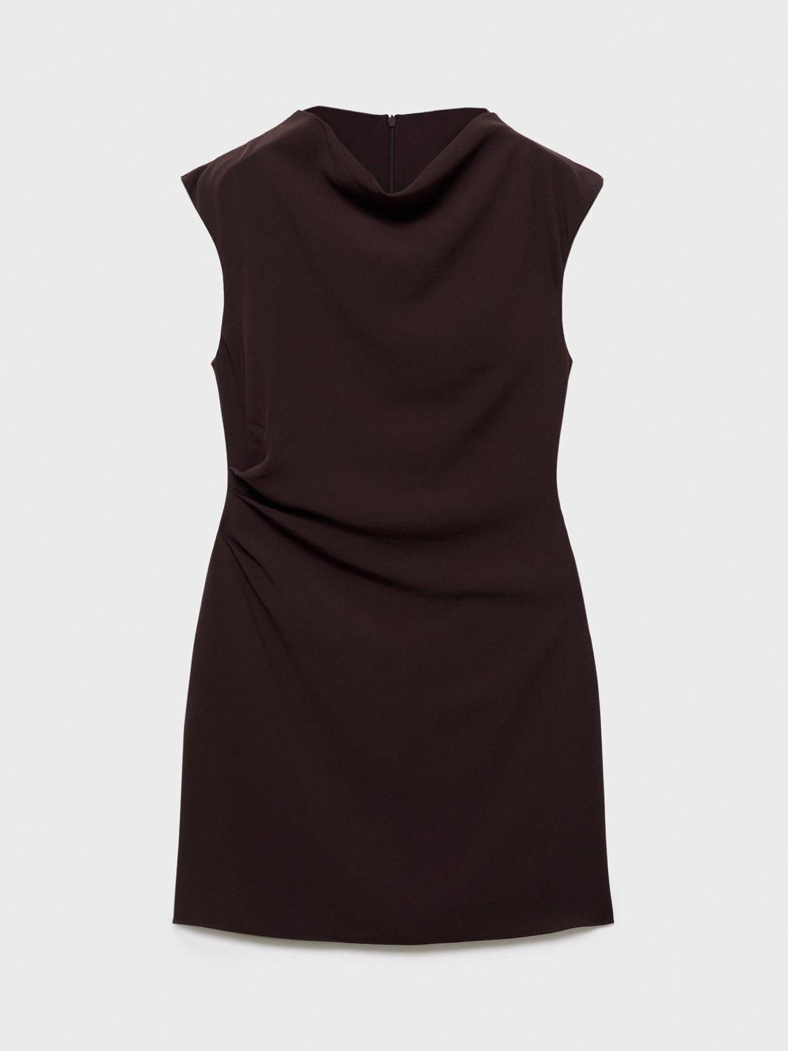 Product image 3 of 8, which shows Mango Carlota Drape Mini Dress, Dark Brown, 8