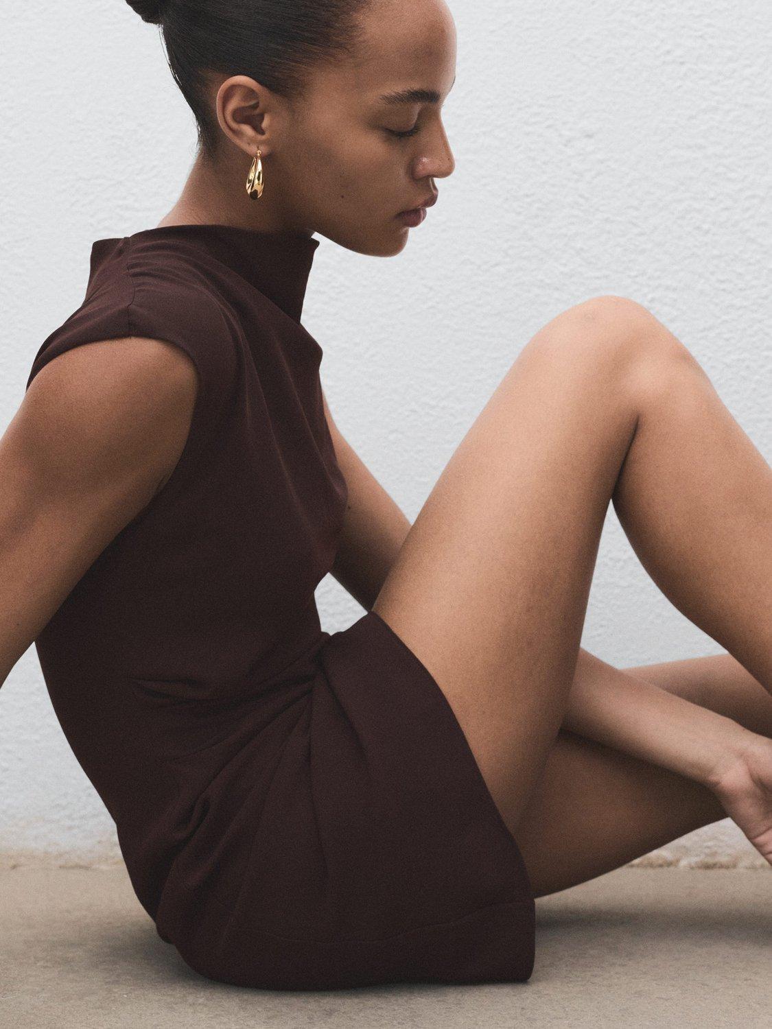 Product image 7 of 8, which shows Mango Carlota Drape Mini Dress, Dark Brown, 8