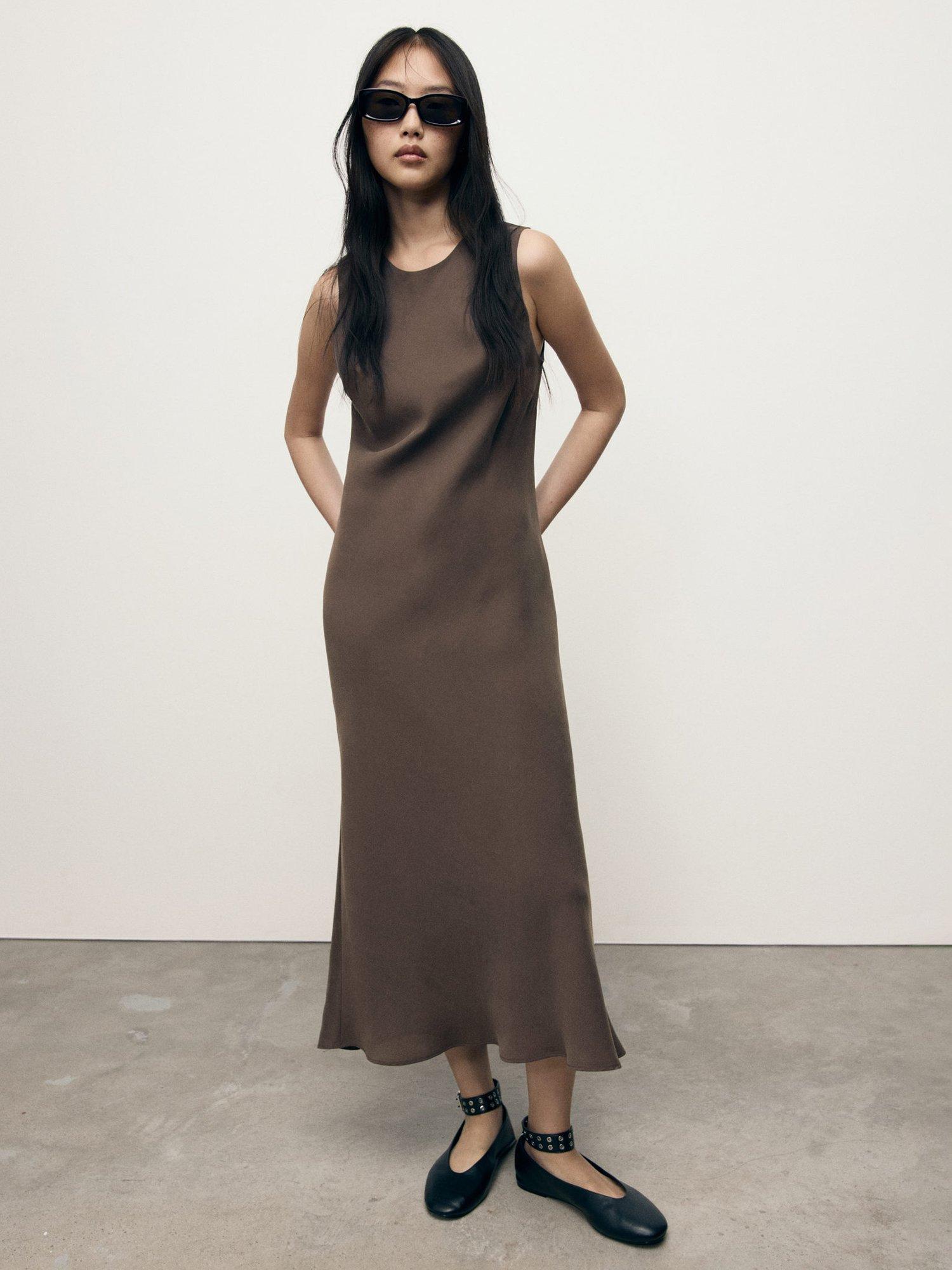 Product image 1 of 8, which shows Mango Cava Sleeveless Midi Dress, Brown, 10