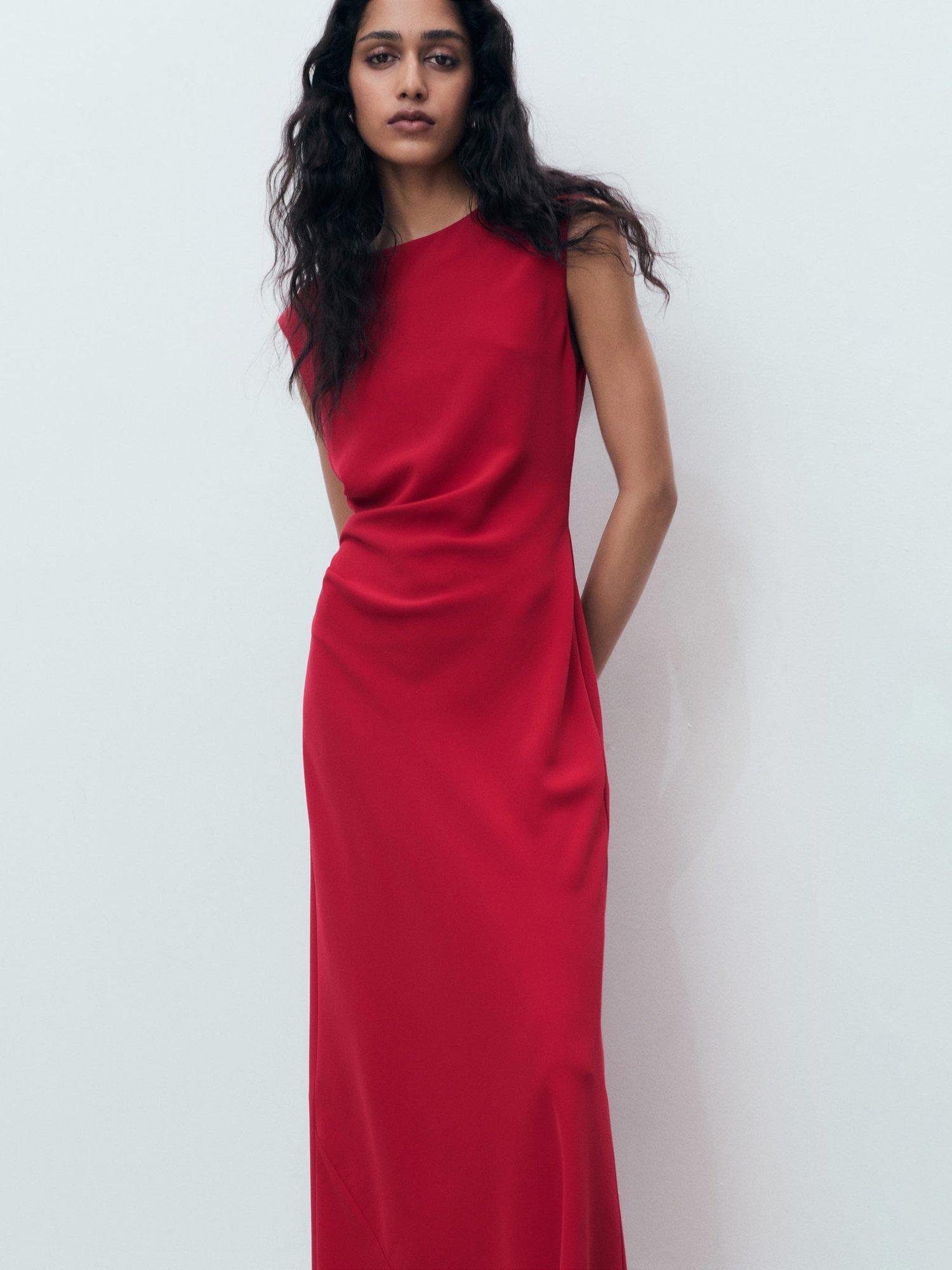 Product image 1 of 9, which shows Mango Edgar Sleeveless Ruched Dress, Red, 10