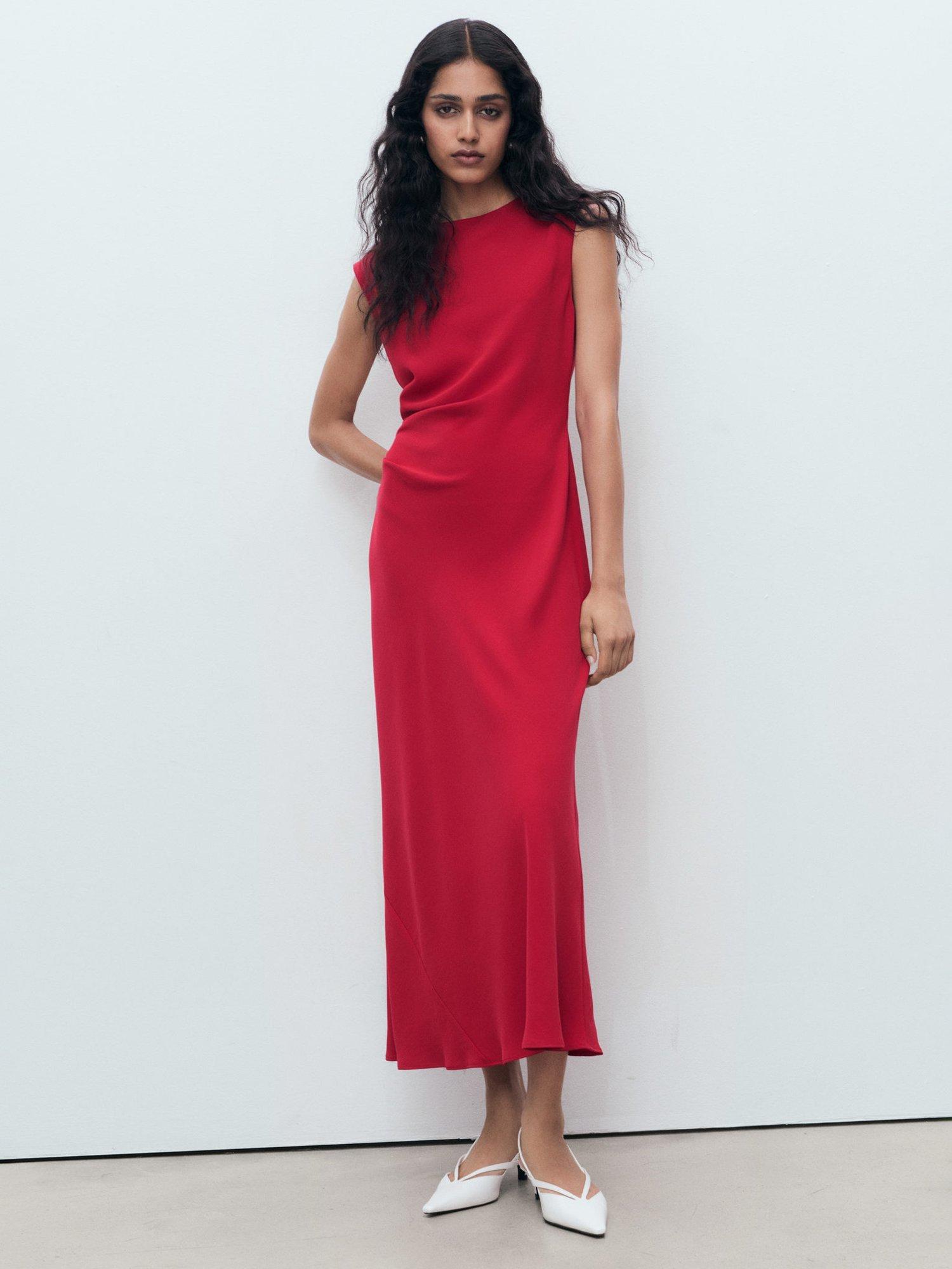 Product image 2 of 9, which shows Mango Edgar Sleeveless Ruched Dress, Red, 10