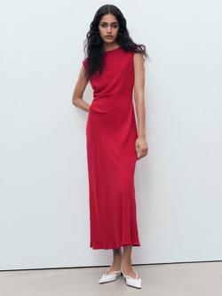 Mango Edgar Sleeveless Ruched Dress, Red - view 2, Red